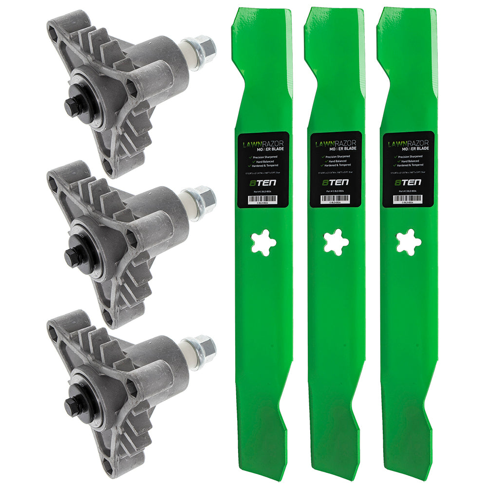 Deck Spindles & Mower Blades Kit for Stens Oregon MTD Cub Cadet Troy-Bilt Husqvarna Poulan 8TEN MK1001839