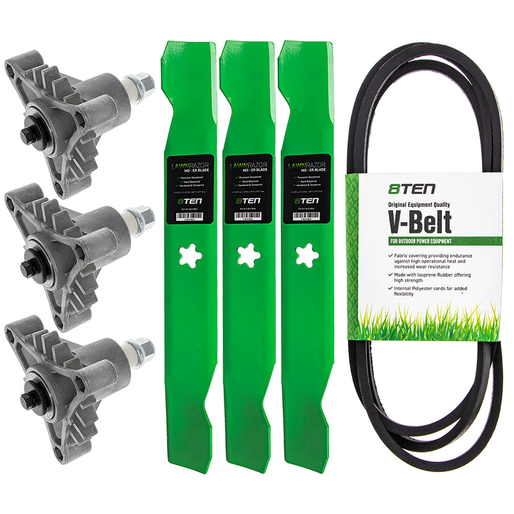 Deck Spindles, Blades, & Belt Kit for WOODS Stens Oregon MTD Cub Cadet Troy-Bilt McCulloch 8TEN MK1001841