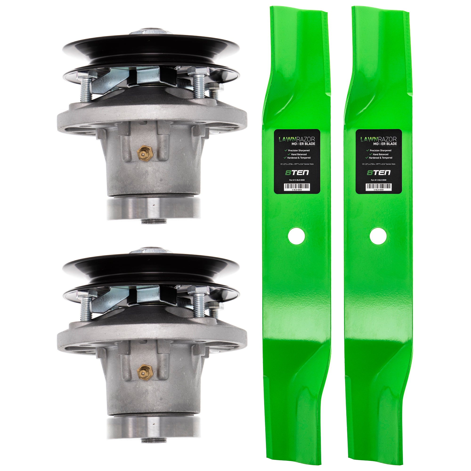 Deck Spindles & Mower Blades Kit for Stens Oregon manufacturer item Lesco John Deere 8TEN MK1001842