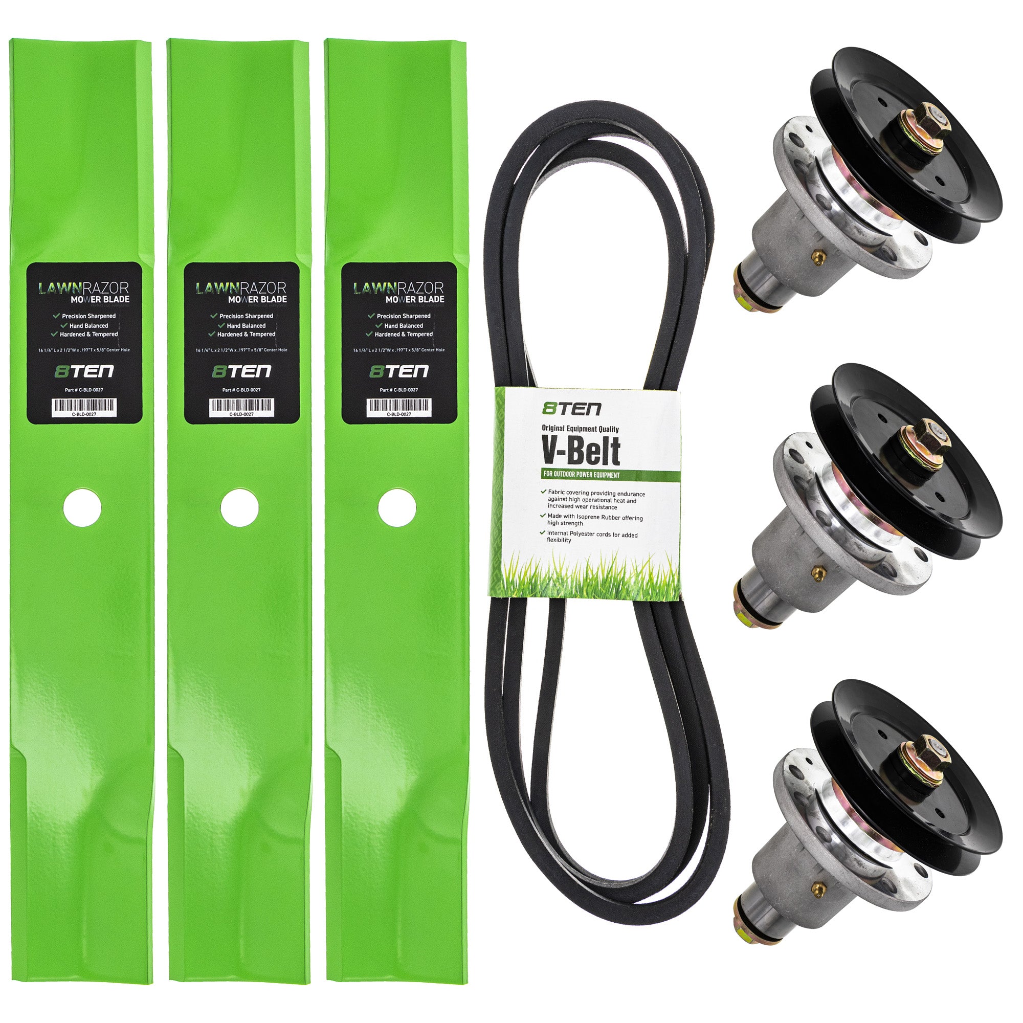 Deck Spindles, Blades, & Belt Kit for zOTHER Toro Exmark Stens Snapper Simplicity Scag 8TEN MK1001854