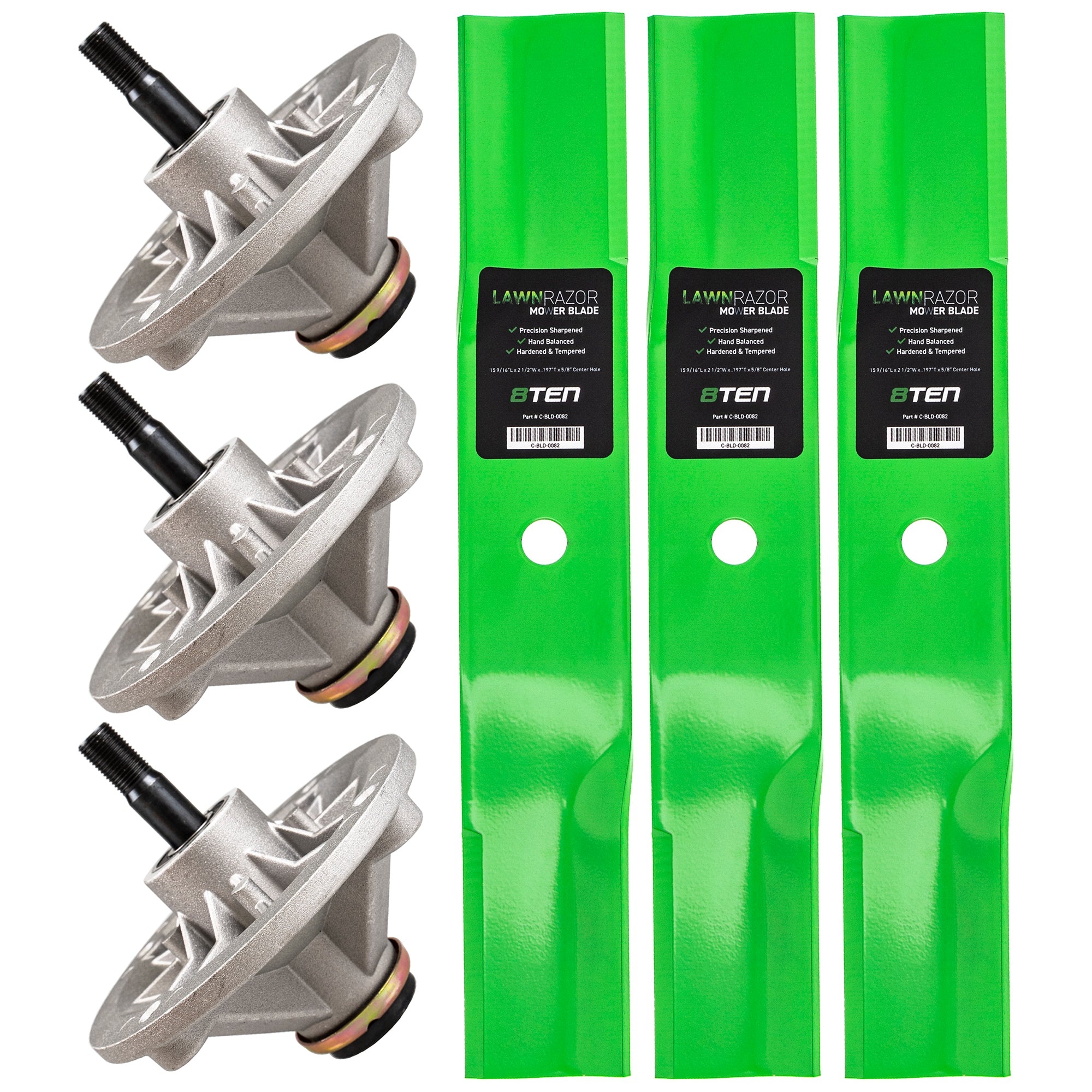Deck Spindles & Mower Blades Kit for Toro Exmark Stens Oregon MTD Cub Cadet Troy-Bilt 8TEN MK1001895