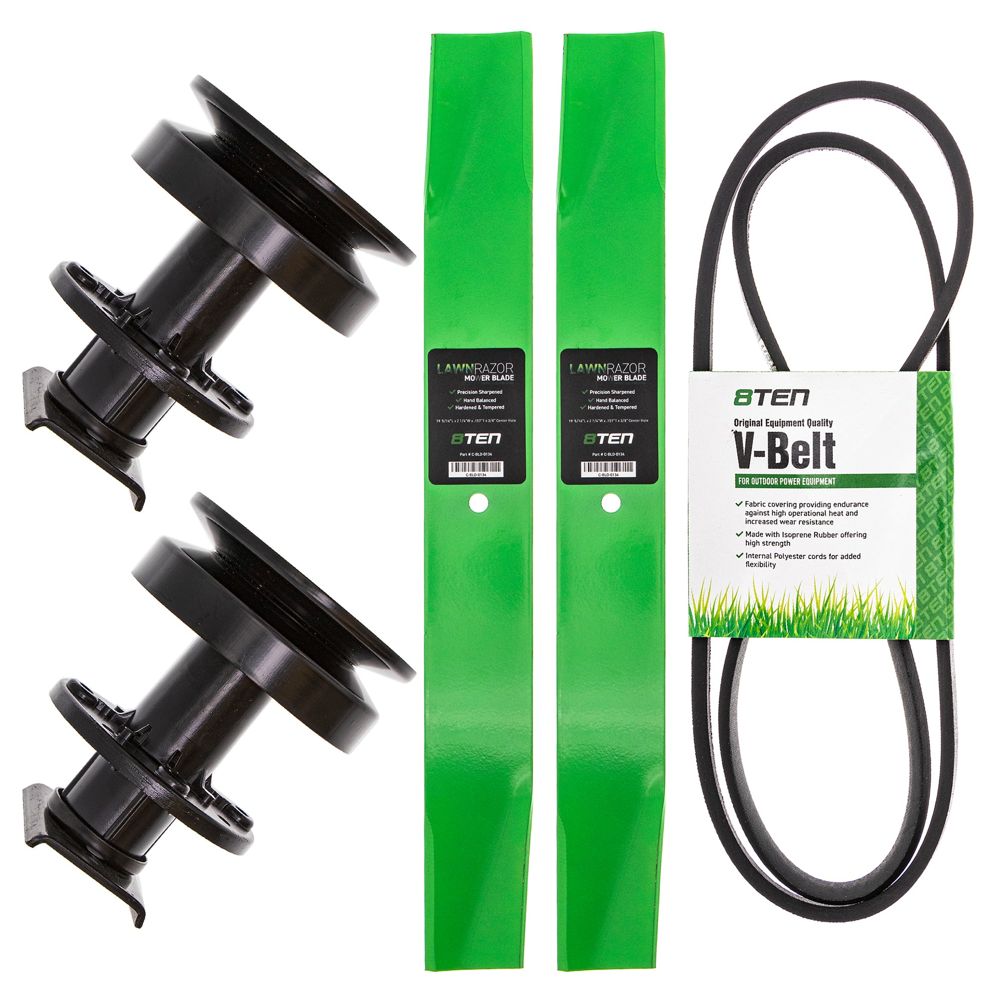 Deck Spindles, Blades, & Belt Kit for Stens Partner Oregon John Deere Husqvarna Poulan 8TEN MK1001922