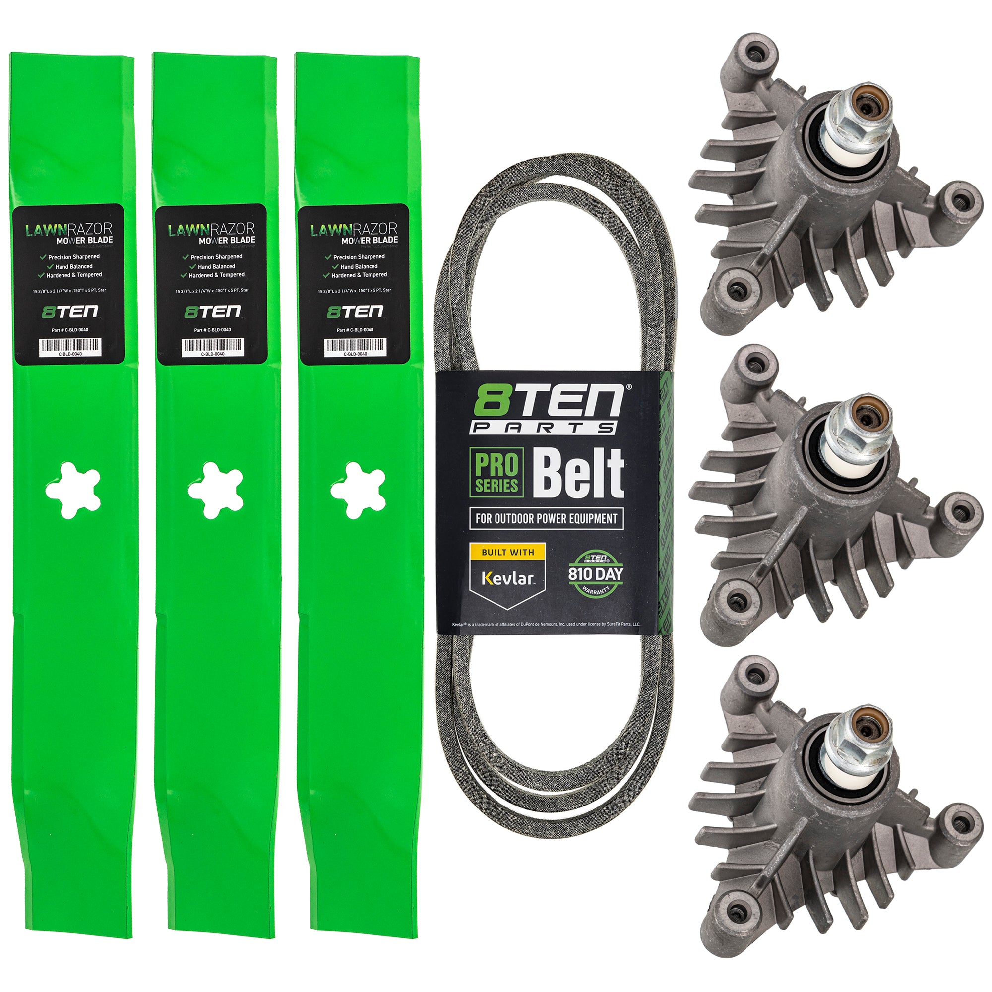 Deck Spindles, Blades, & Belt Kit for Stens Oregon MTD Cub Cadet Troy-Bilt Husqvarna 8TEN MK1001964