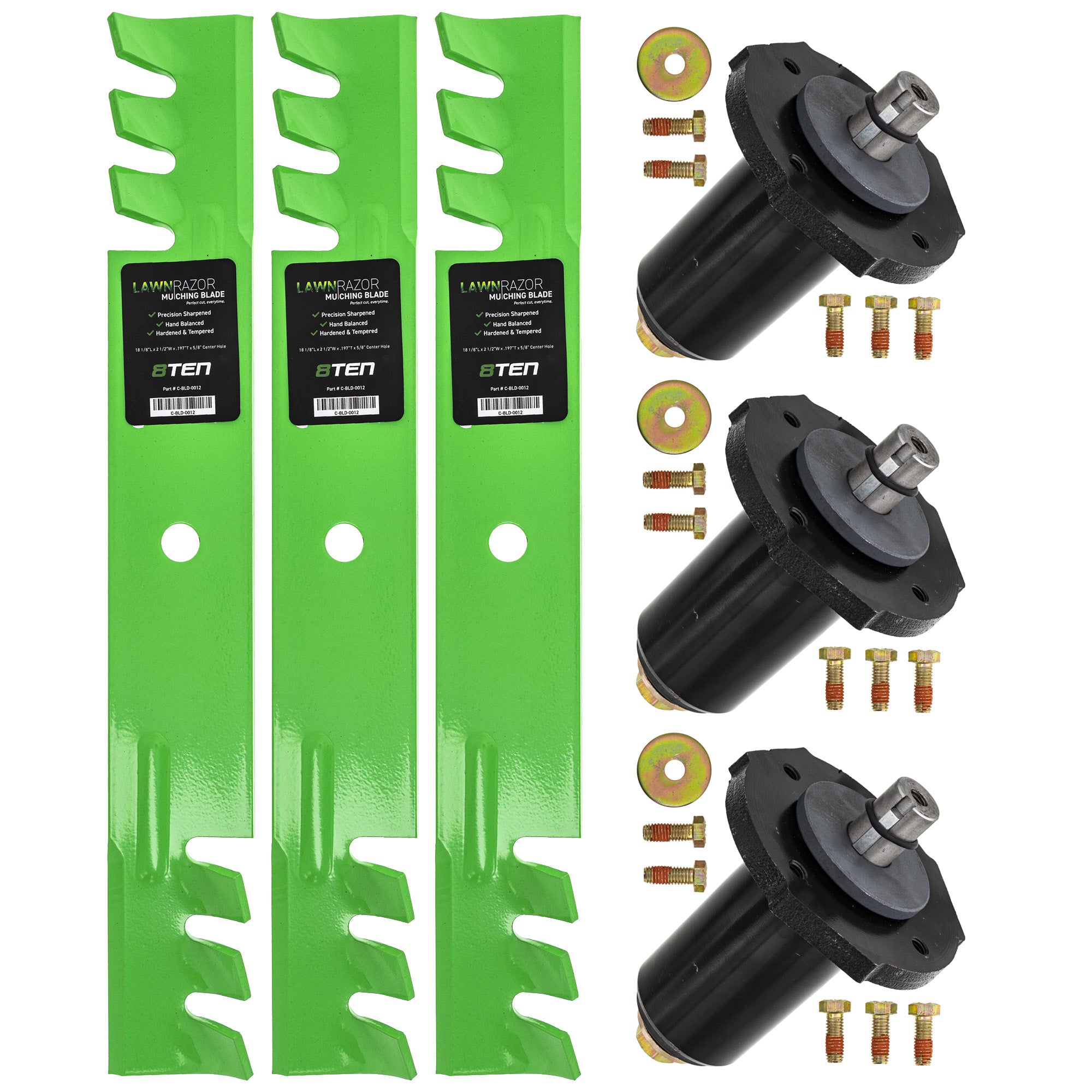 Spindles & Toothed Mulching Blade Kit for zOTHER Wright Stander Walbro Toro Exmark Snapper 8TEN MK1002070