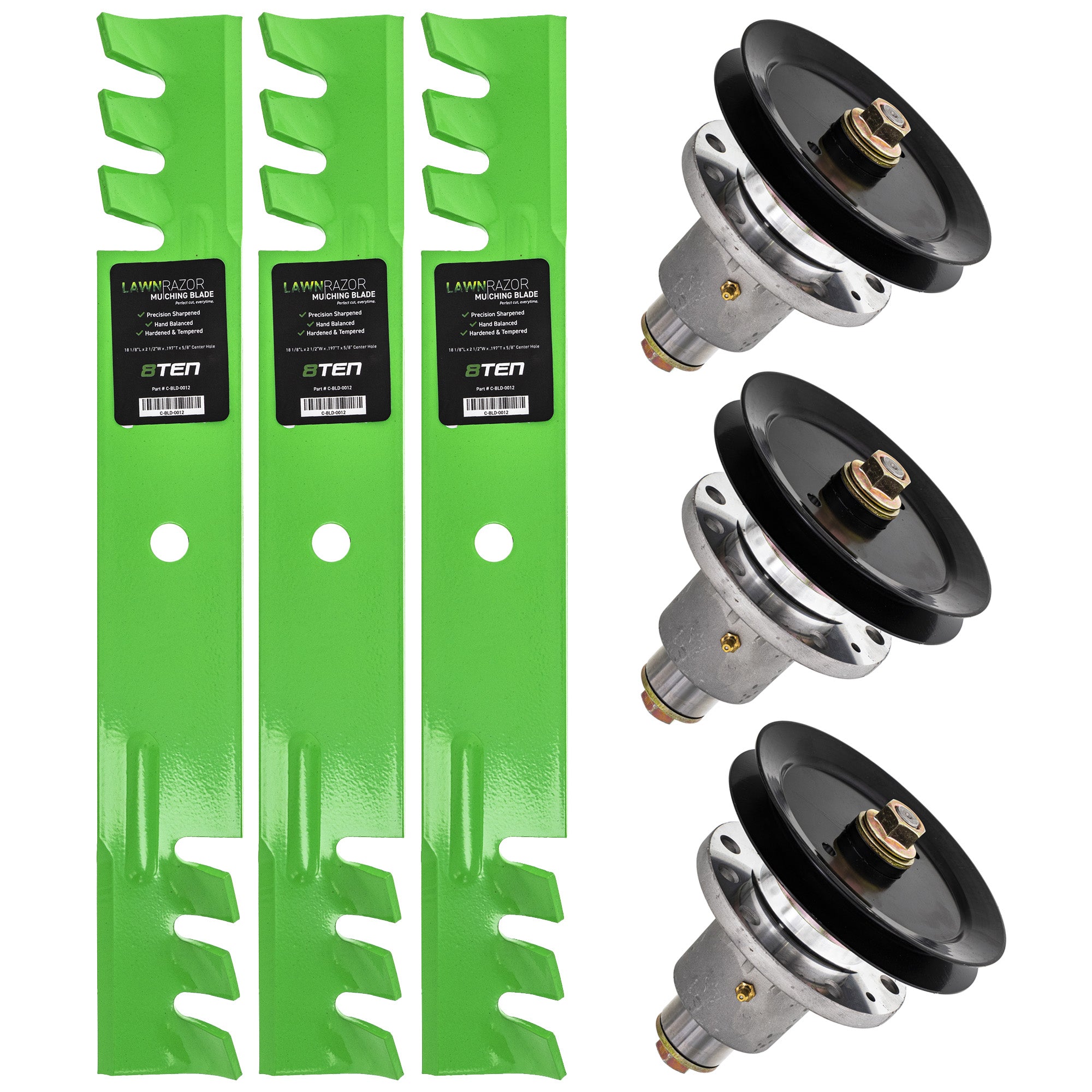 Deck Spindles & Mulching Blades Kit for Wright Stander Walbro Toro Exmark Snapper 8TEN MK1002074