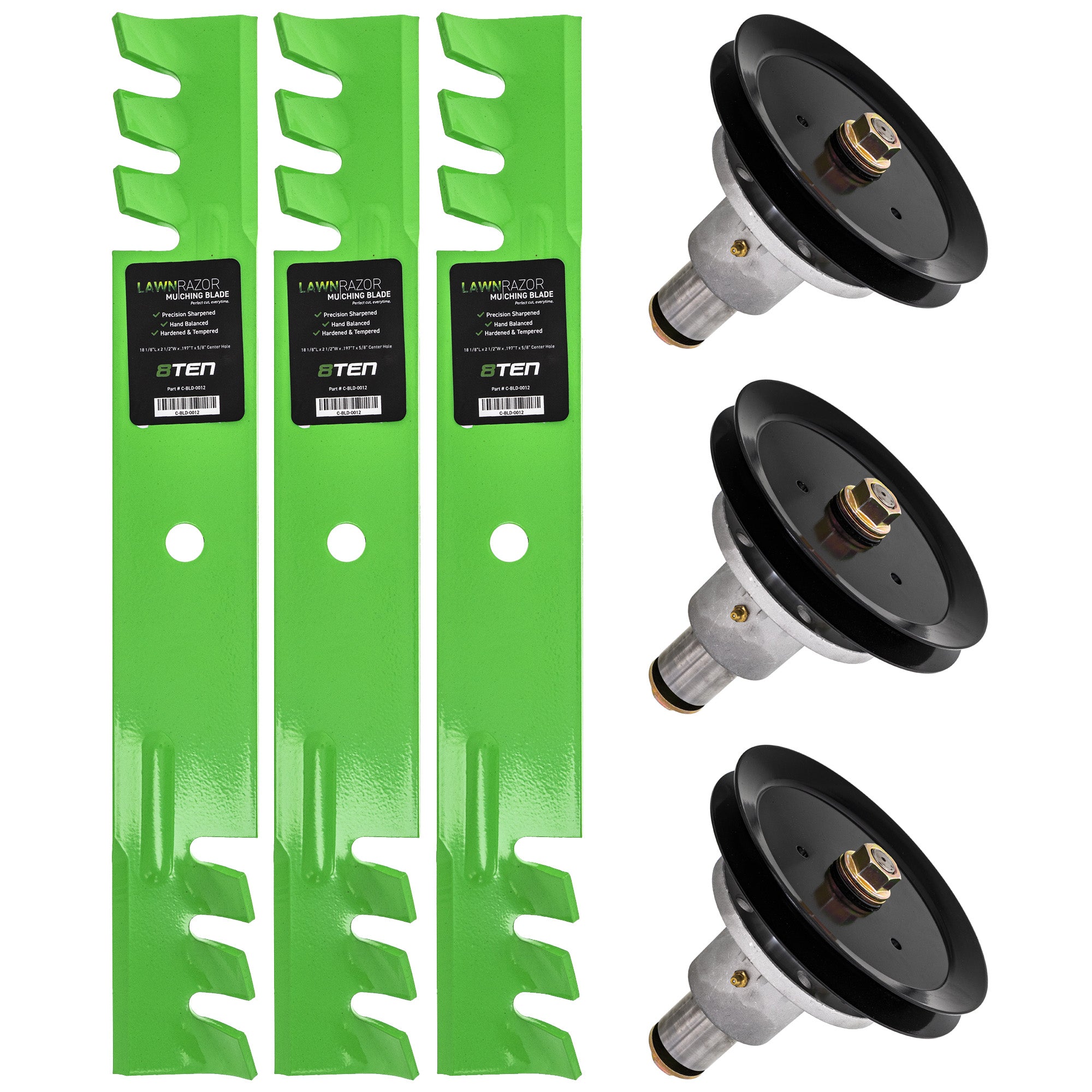 Deck Spindles & Mulching Blades Kit for Wright Stander Walbro Toro Exmark Snapper 8TEN MK1002075