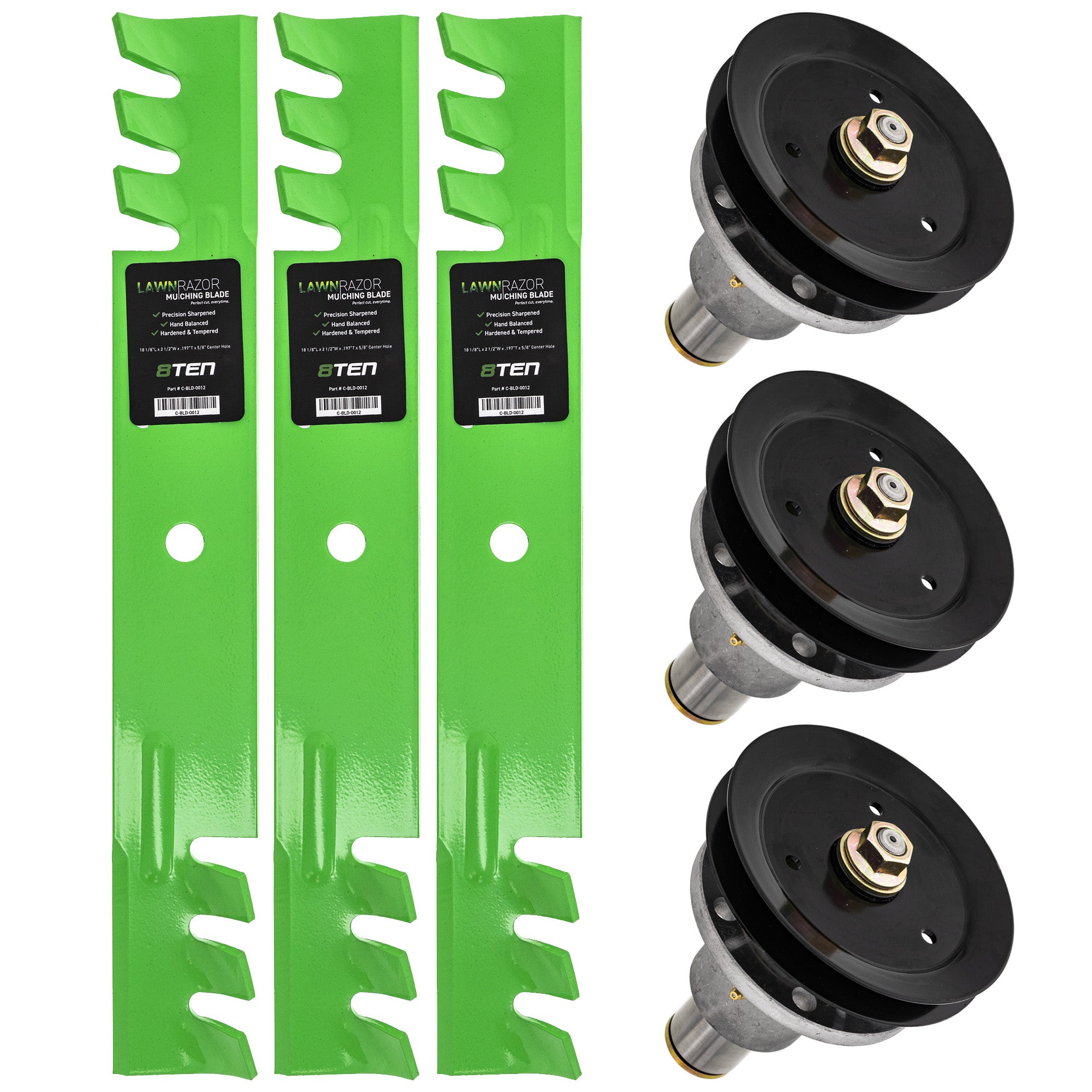 Deck Spindles & Mulching Blades Kit for Wright Stander Walbro Toro Exmark Snapper 8TEN MK1002076