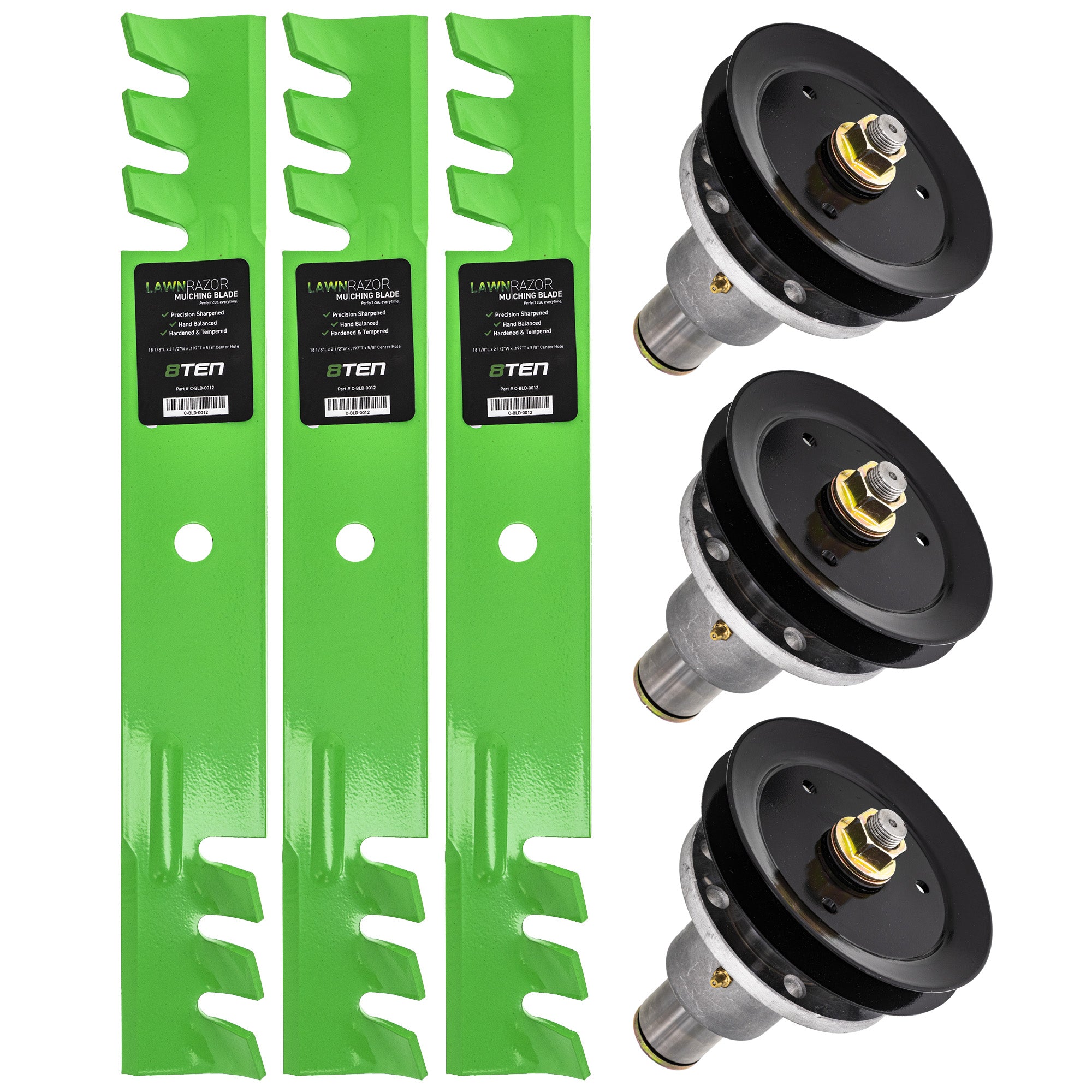 Deck Spindles & Mulching Blades Kit for Wright Stander Walbro Toro Exmark Snapper 8TEN MK1002078