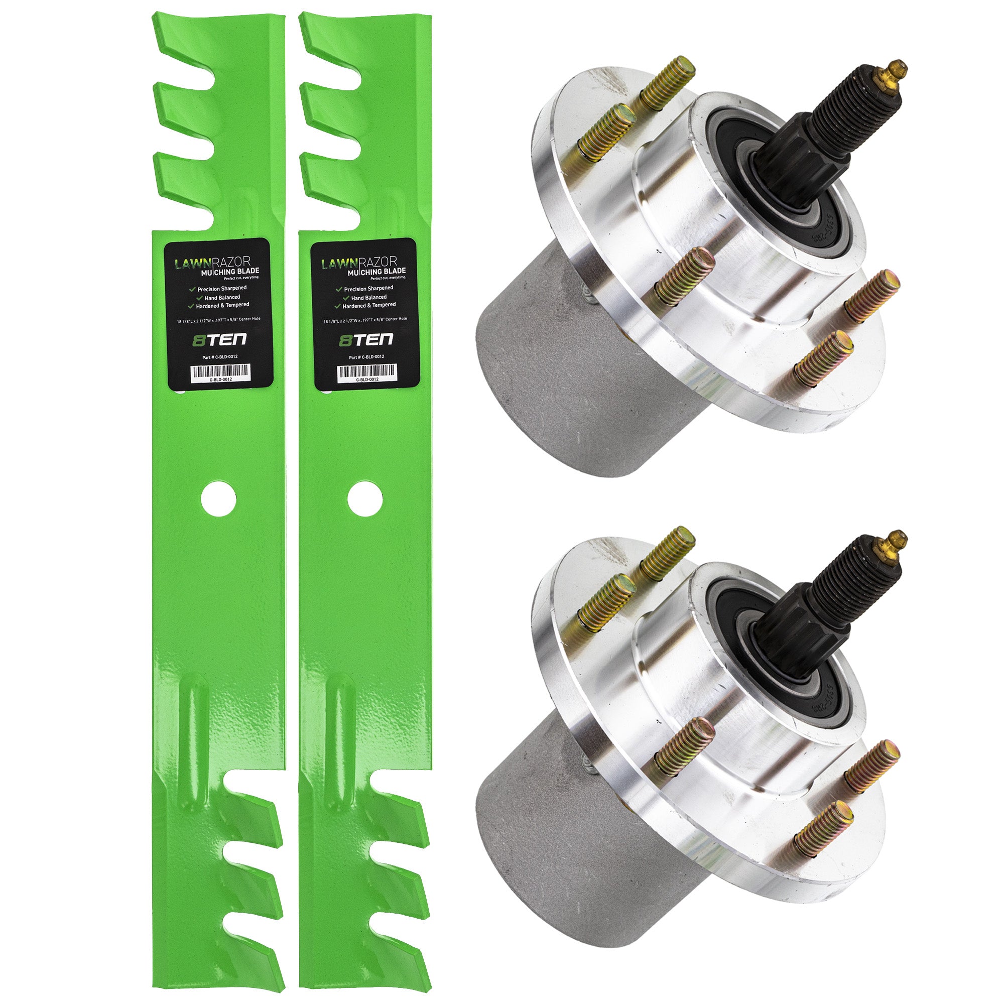Deck Spindles & Mulching Blades Kit for Wright Stander Walbro Toro Exmark Snapper 8TEN MK1002080