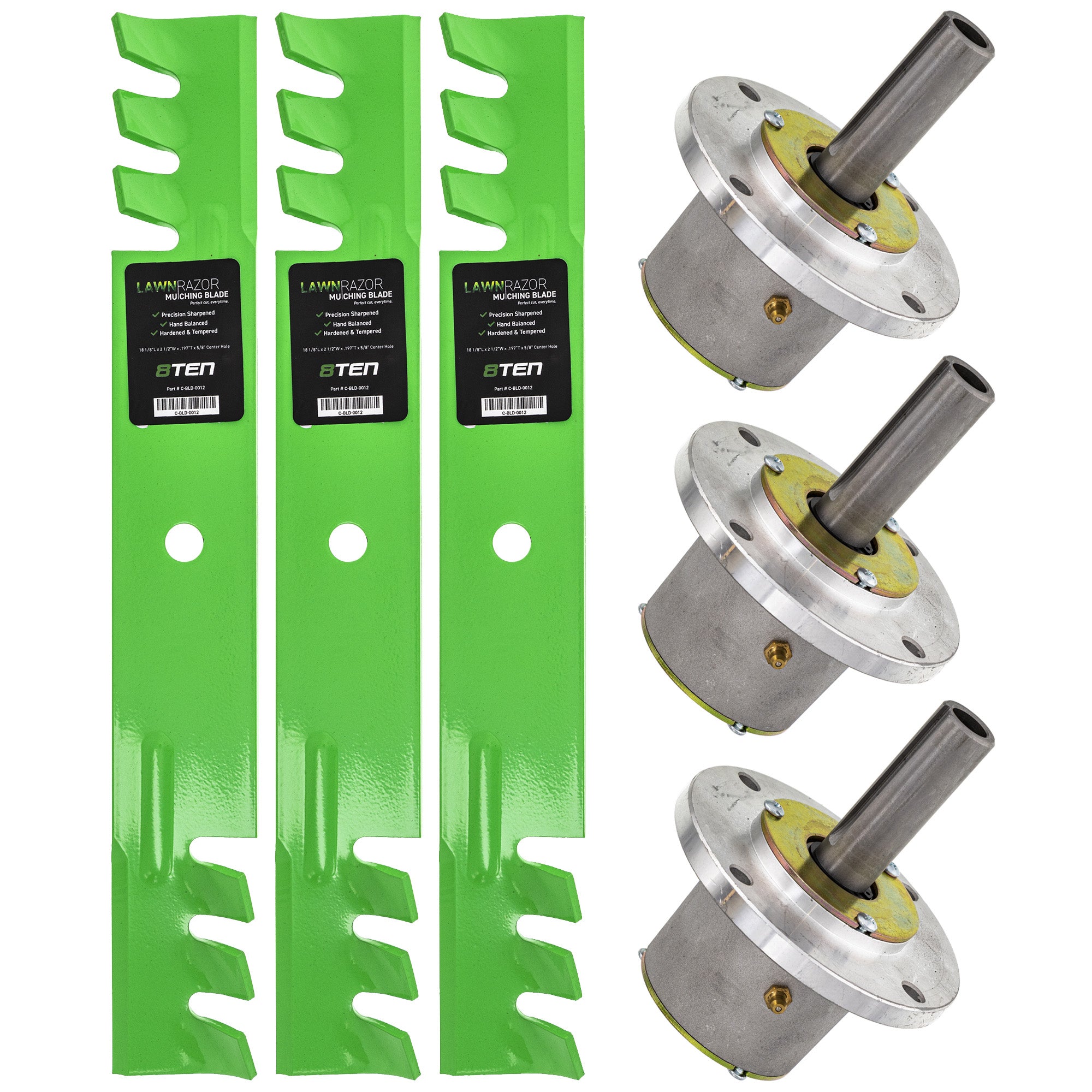 Deck Spindles & Mulching Blades Kit for zOTHER Wright Stander Walbro Toro Exmark Snapper 8TEN MK1002084