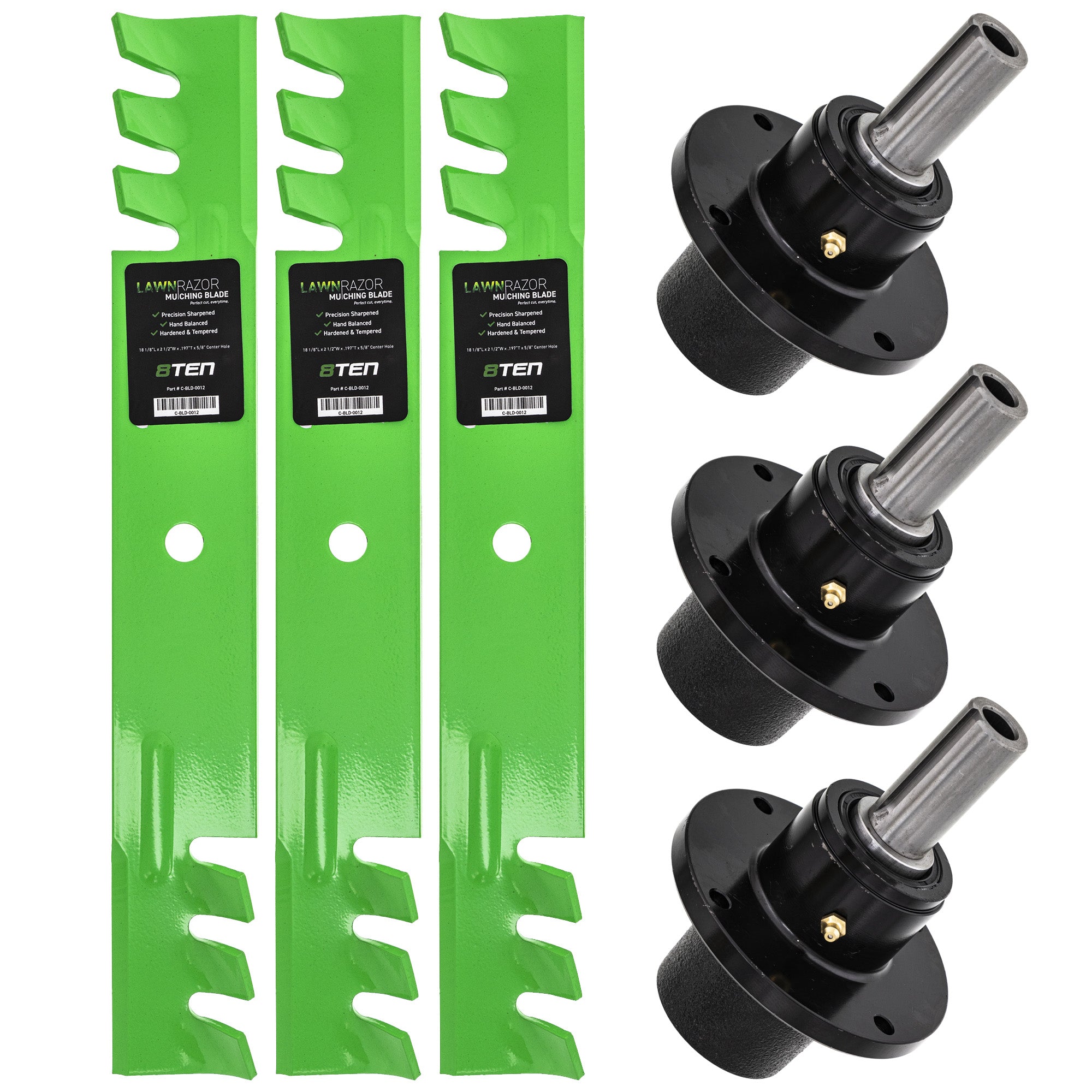 Deck Spindles & Mulching Blades Kit for zOTHER Wright Stander Walbro Toro Exmark Snapper 8TEN MK1002085