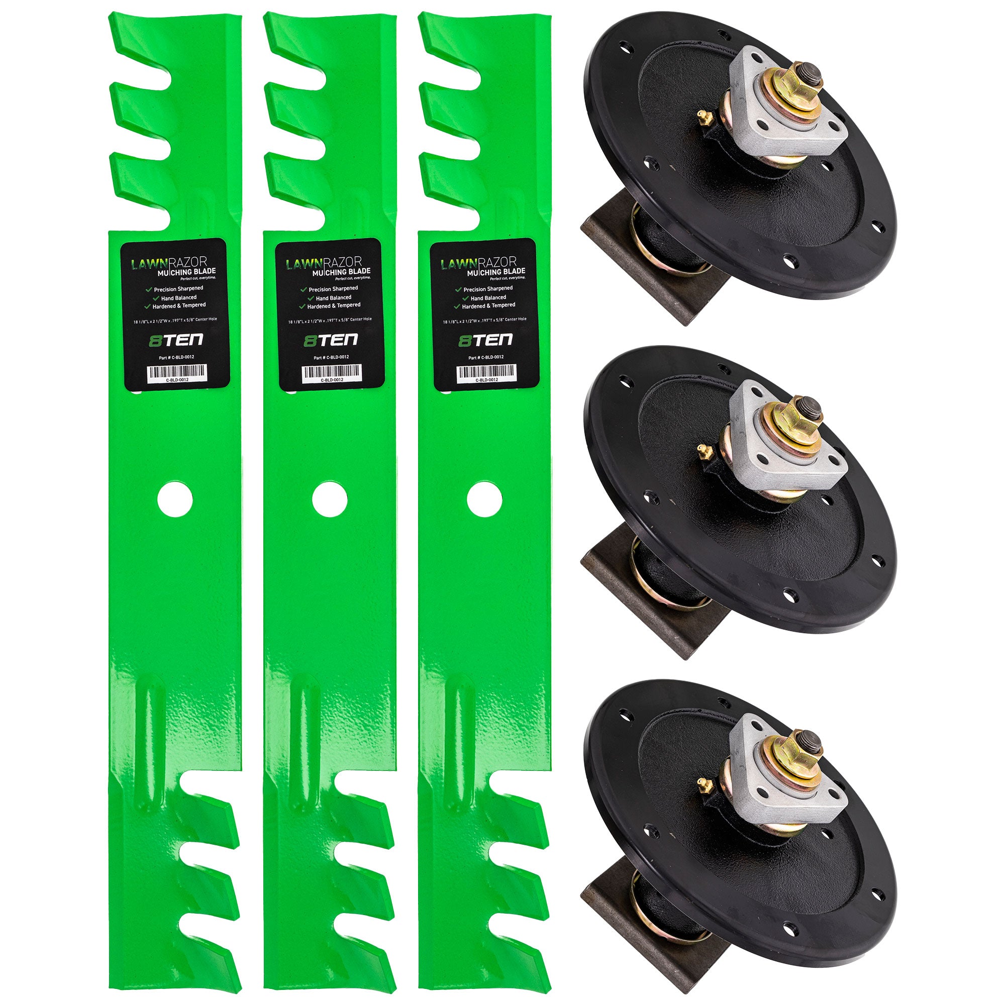 Deck Spindles & Mulching Blades Kit for Wright Stander Walbro Toro Exmark Snapper 8TEN MK1002087