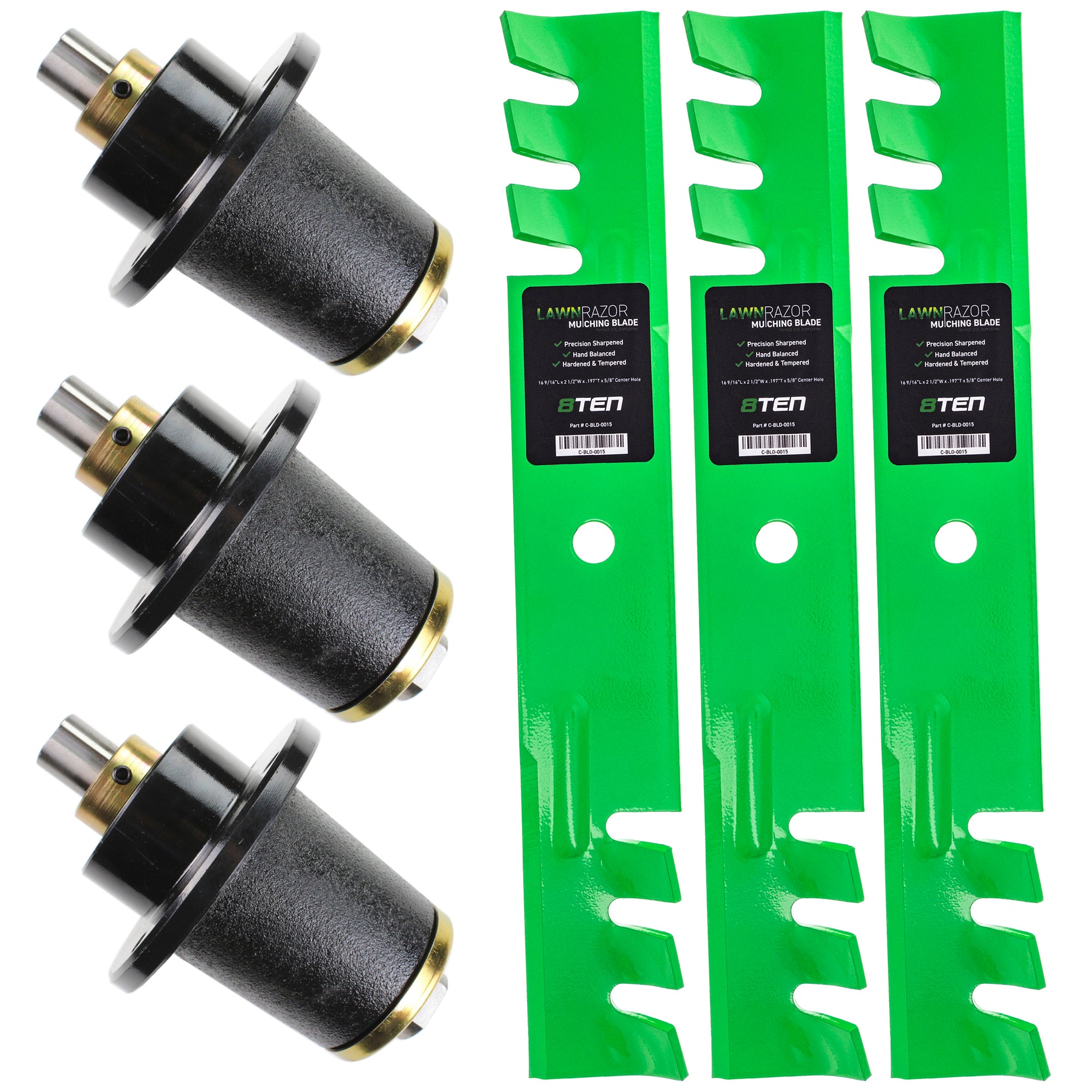 Deck Spindles & Mulching Blades Kit for Wright Stander Walbro Toro Exmark Stens Snapper 8TEN MK1002150