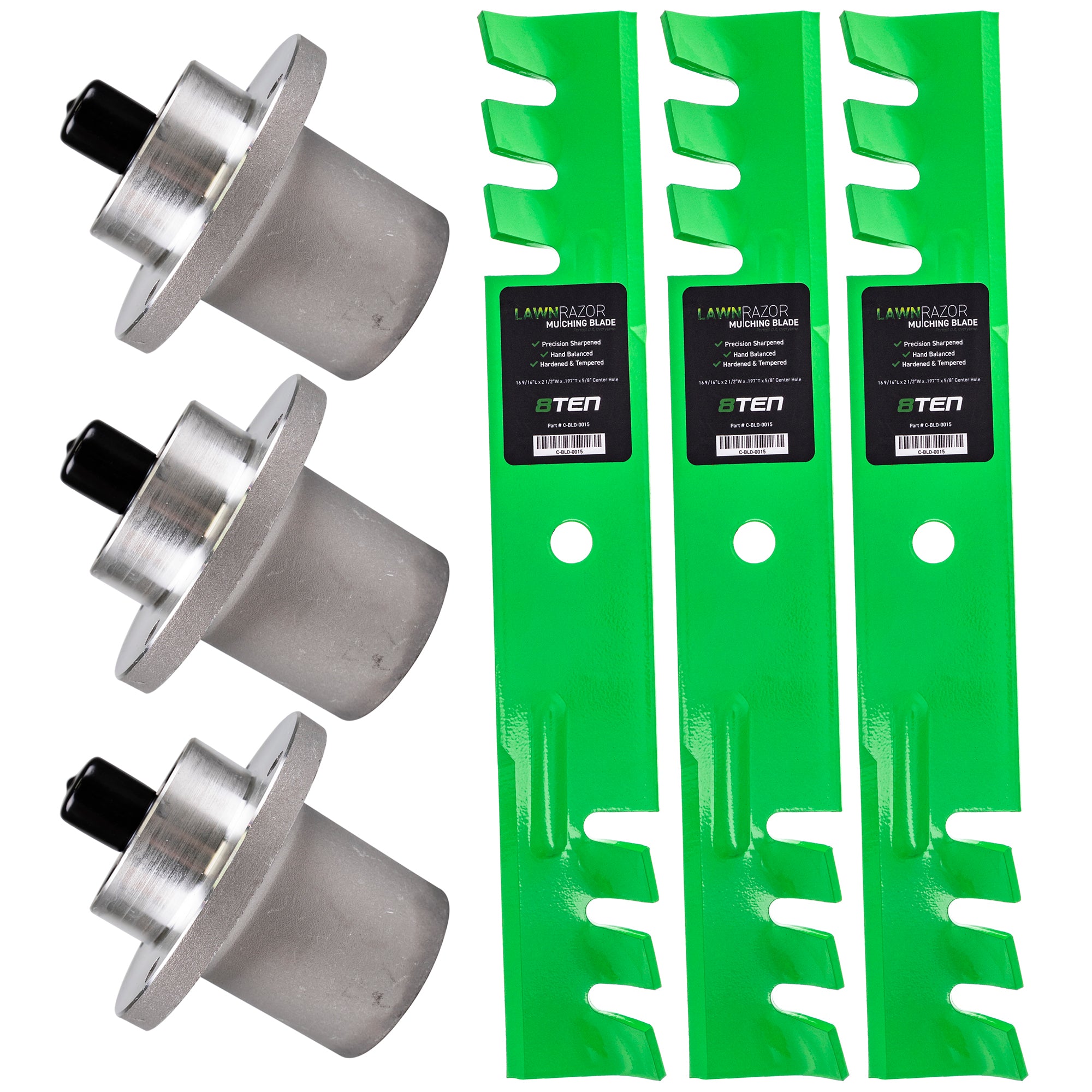 Deck Spindles & Mulching Blades Kit for Wright Stander Walbro Toro Exmark Stens Snapper 8TEN MK1002152