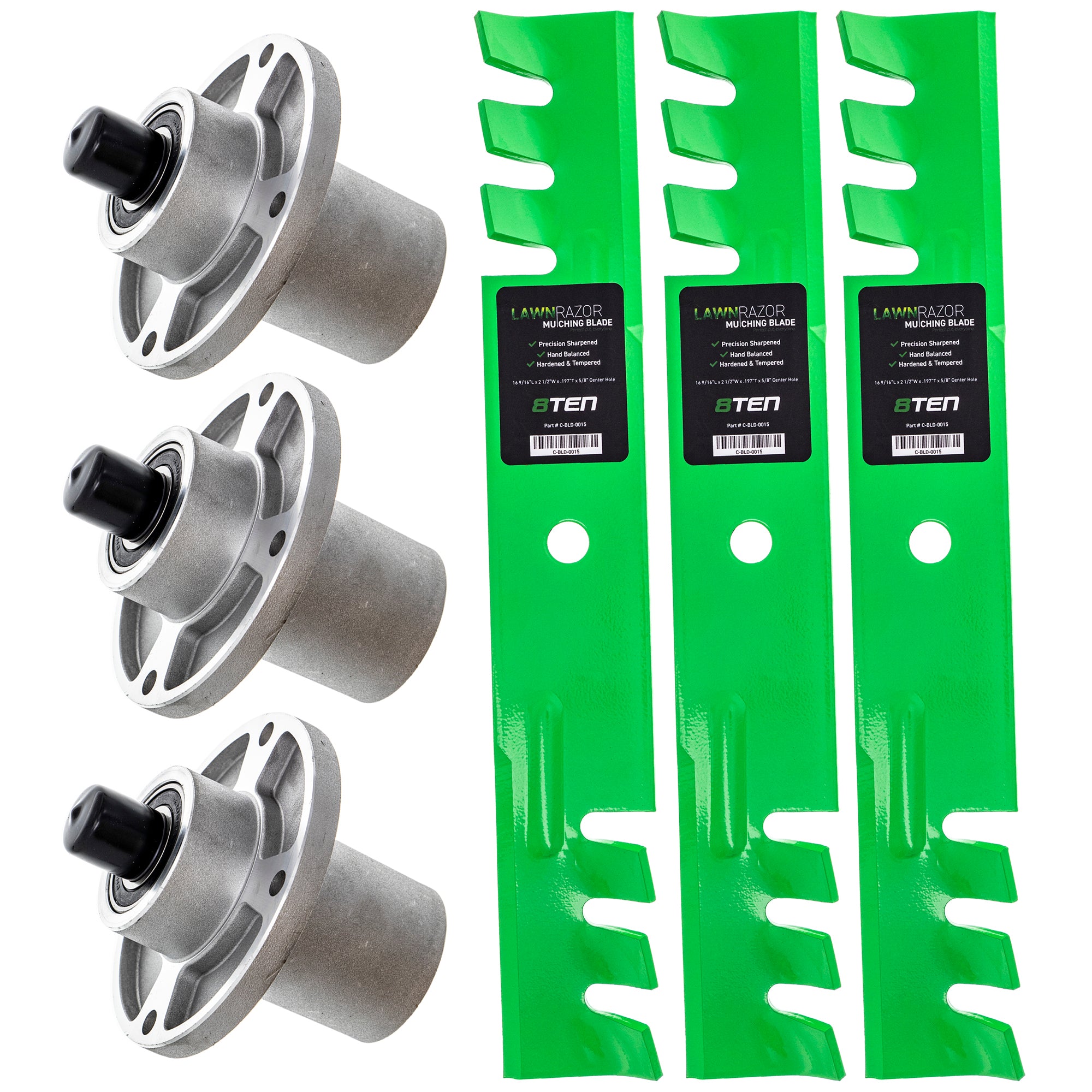 Deck Spindles & Mulching Blades Kit for Wright Stander Walbro Toro Exmark Stens Snapper 8TEN MK1002153
