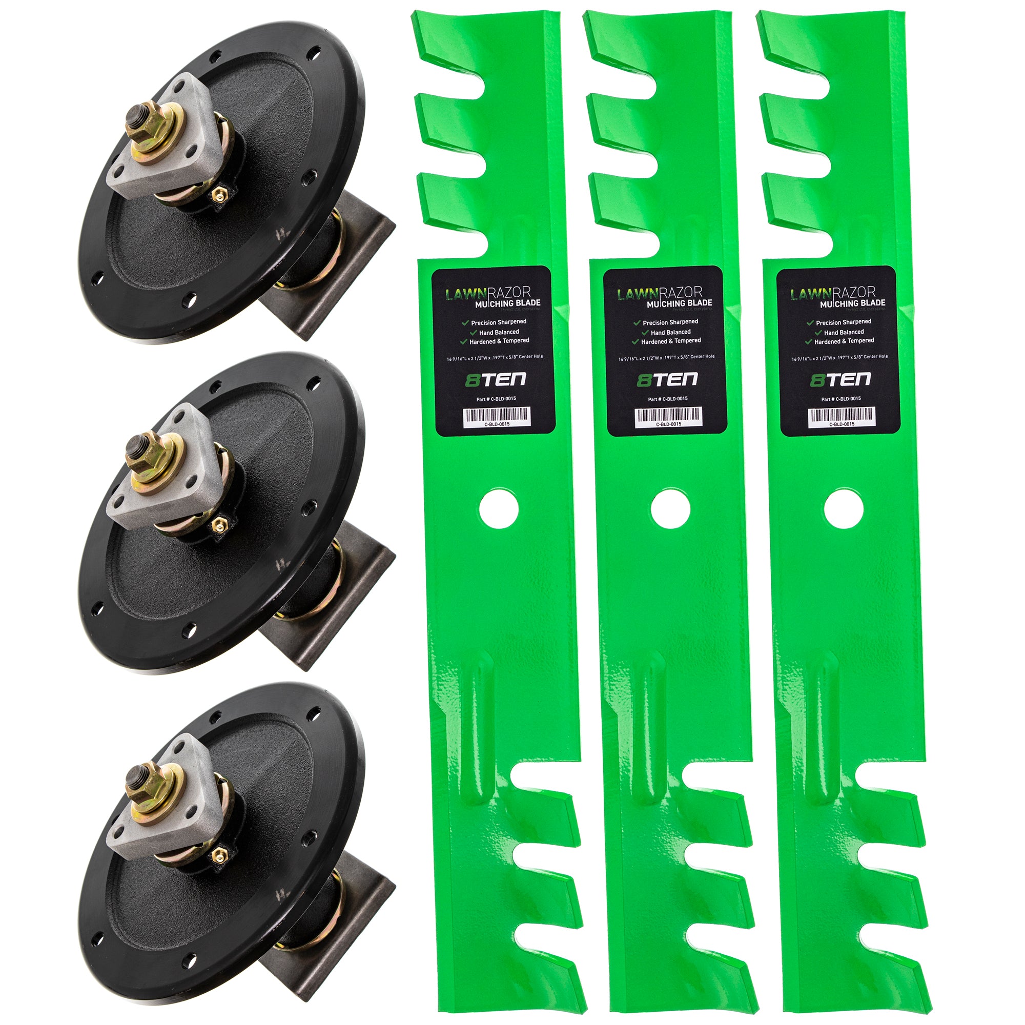 Deck Spindles & Mulching Blades Kit for Wright Stander Walbro Toro Exmark Stens Snapper 8TEN MK1002158
