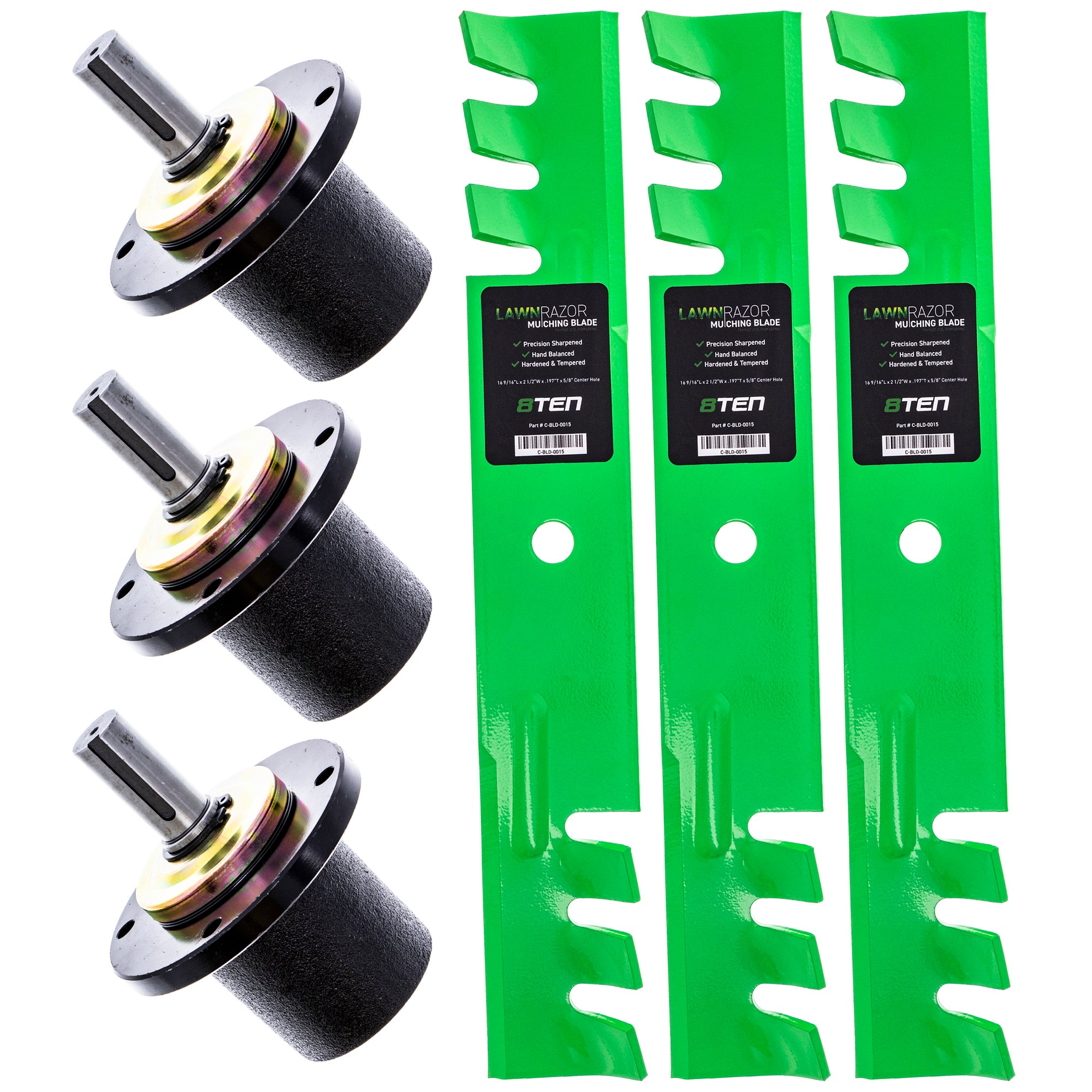 Deck Spindles & Mulching Blades Kit for Wright Stander Wright Walbro Toro Exmark Stens 8TEN MK1002160