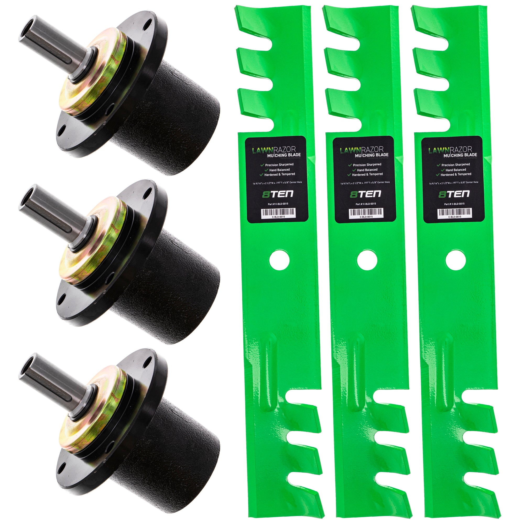 Deck Spindles & Mulching Blades Kit for Wright Stander Wright Walbro Toro Exmark Stens 8TEN MK1002161