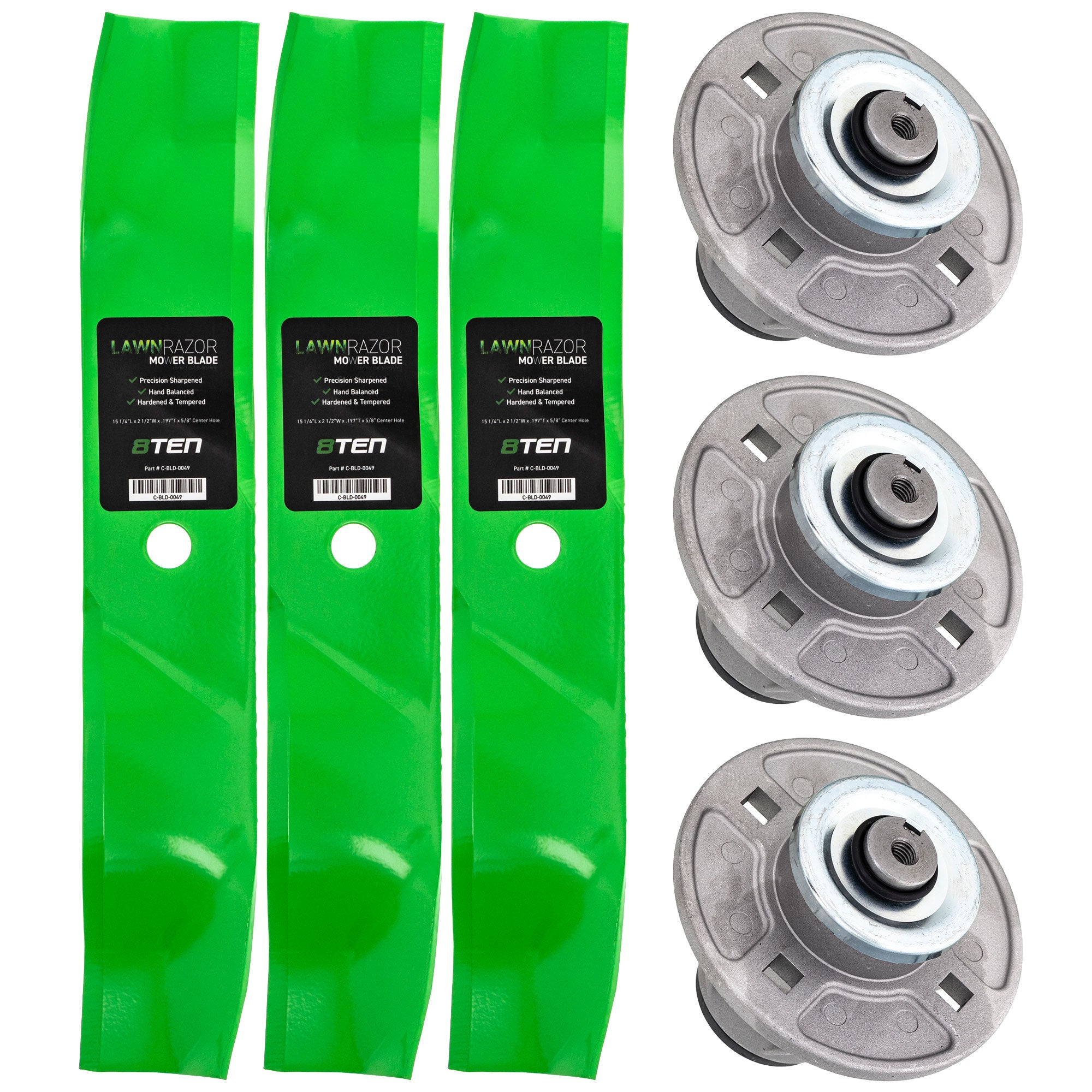Deck Spindles & Mulching Blades Kit for Walbro Toro Exmark Stens Oregon MTD Cub Cadet 8TEN MK1002171