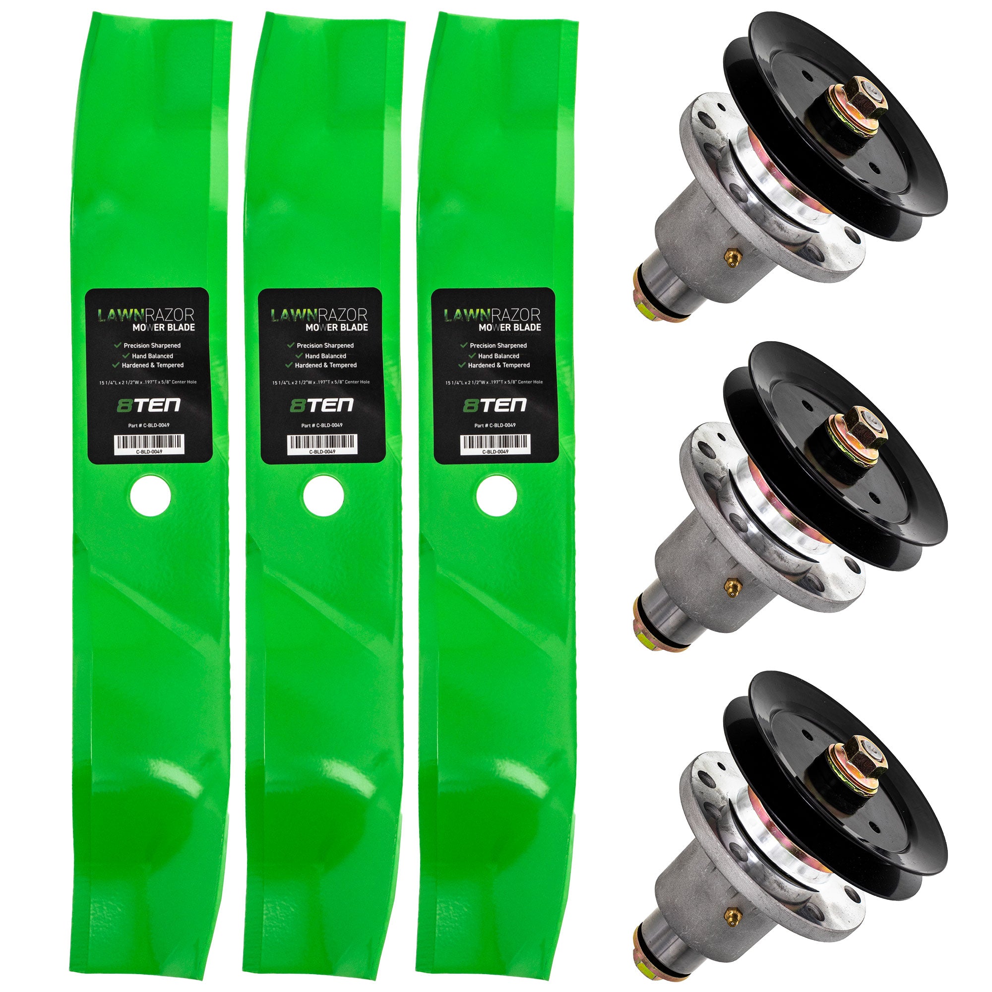 Deck Spindles & Mulching Blades Kit for zOTHER Walbro Toro Exmark Stens Oregon MTD Cub 8TEN MK1002173
