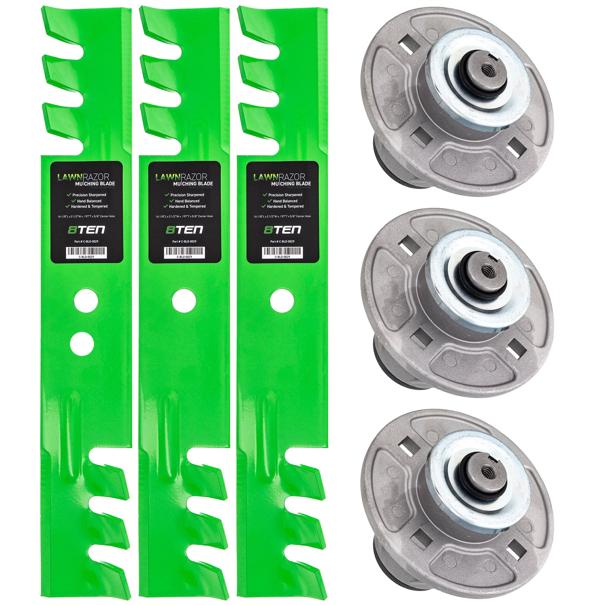 Deck Spindles & Mulching Blades Kit for zOTHER Toro Exmark Stens Snapper Simplicity Oregon 8TEN MK1002196