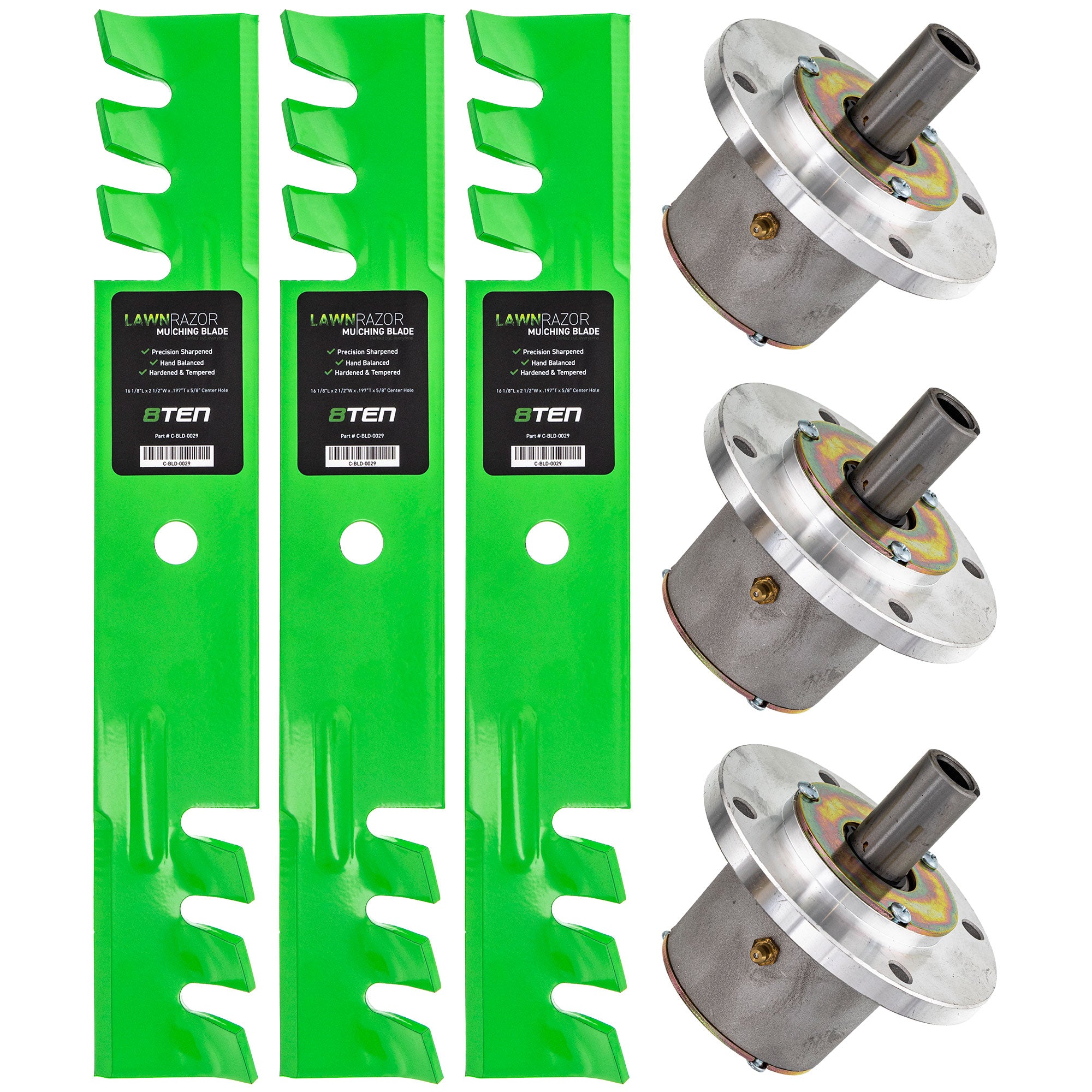 Deck Spindles & Mulching Blades Kit for zOTHER YAZOO-KEES Toro Exmark Stens Snapper 8TEN MK1002199