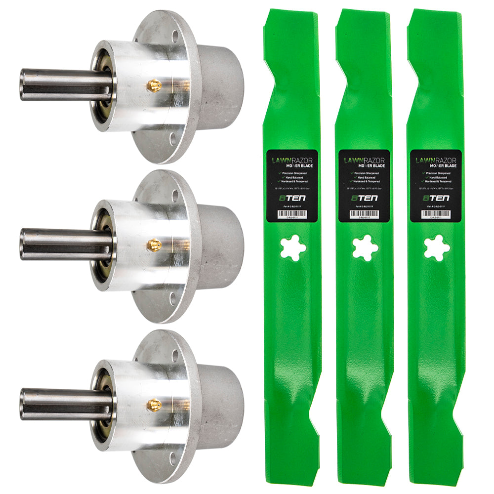 Deck Spindles & Mower Blades Kit for Wright Stander Walbro Stens Snapper Scag Oregon MTD 8TEN MK1002209