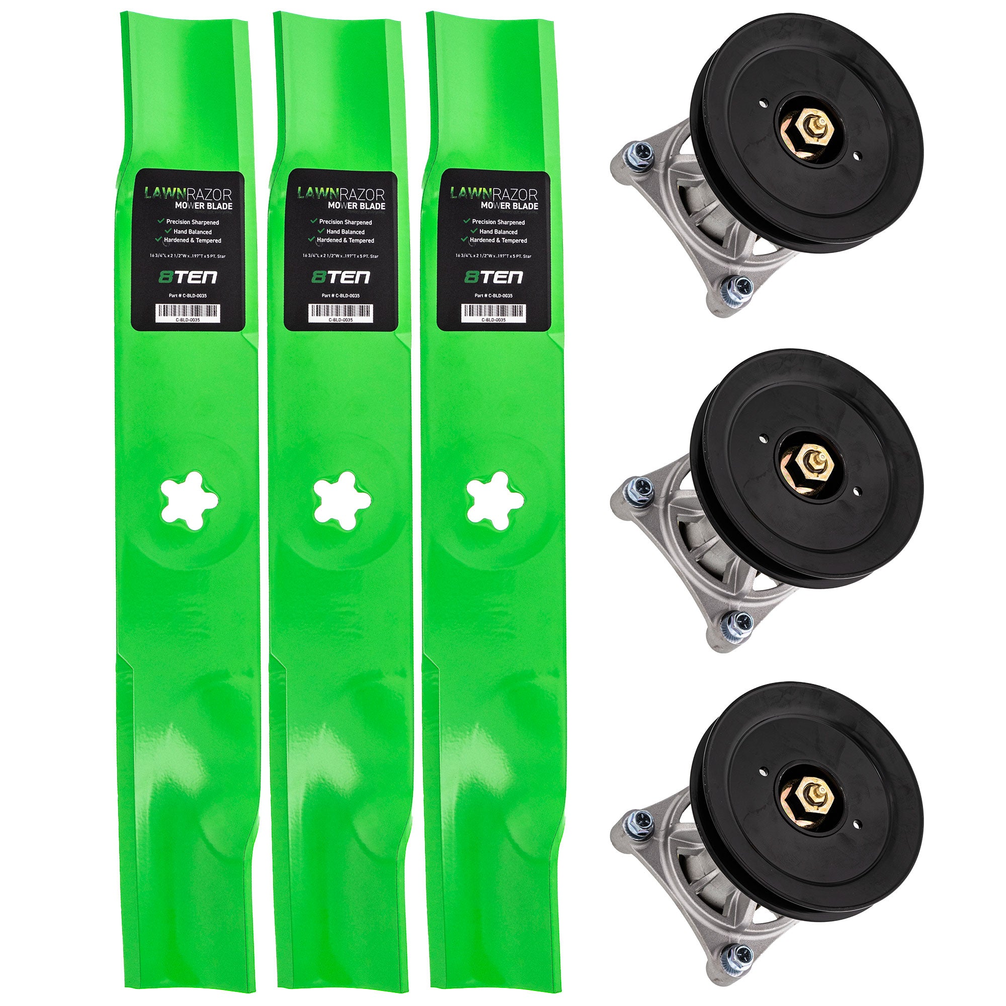 Deck Spindles & Mulching Blades Kit for Walbro Stens Oregon MTD Cub Cadet Troy-Bilt 8TEN MK1002213