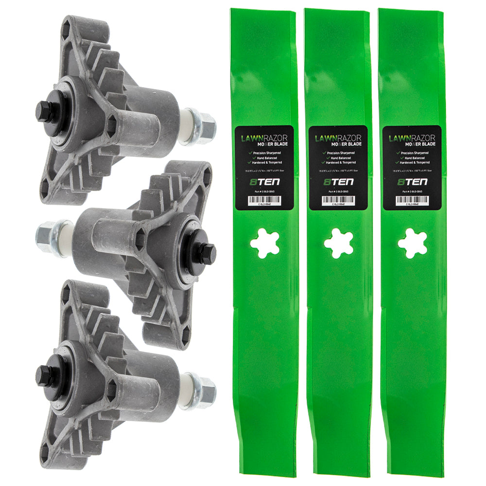 Deck Spindles & Mulching Blades Kit for Stens Oregon MTD Cub Cadet Troy-Bilt Husqvarna 8TEN MK1002225