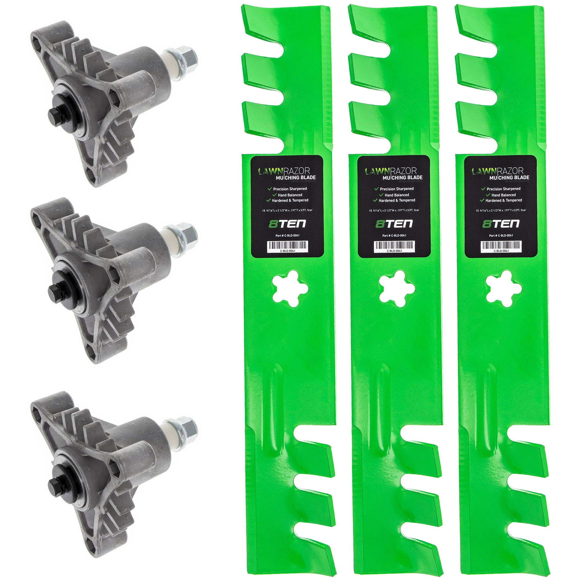 Deck Spindles & Mulching Blades Kit for Stens Oregon MTD Cub Cadet Troy-Bilt Husqvarna 8TEN MK1002226