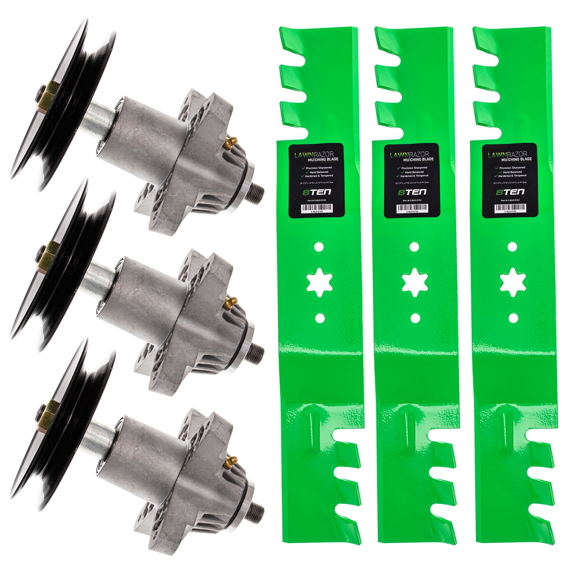 Deck Spindles & Mulching Blades Kit for Yamaha Toro Exmark Stens Oregon MTD Cub Cadet 8TEN MK1002272