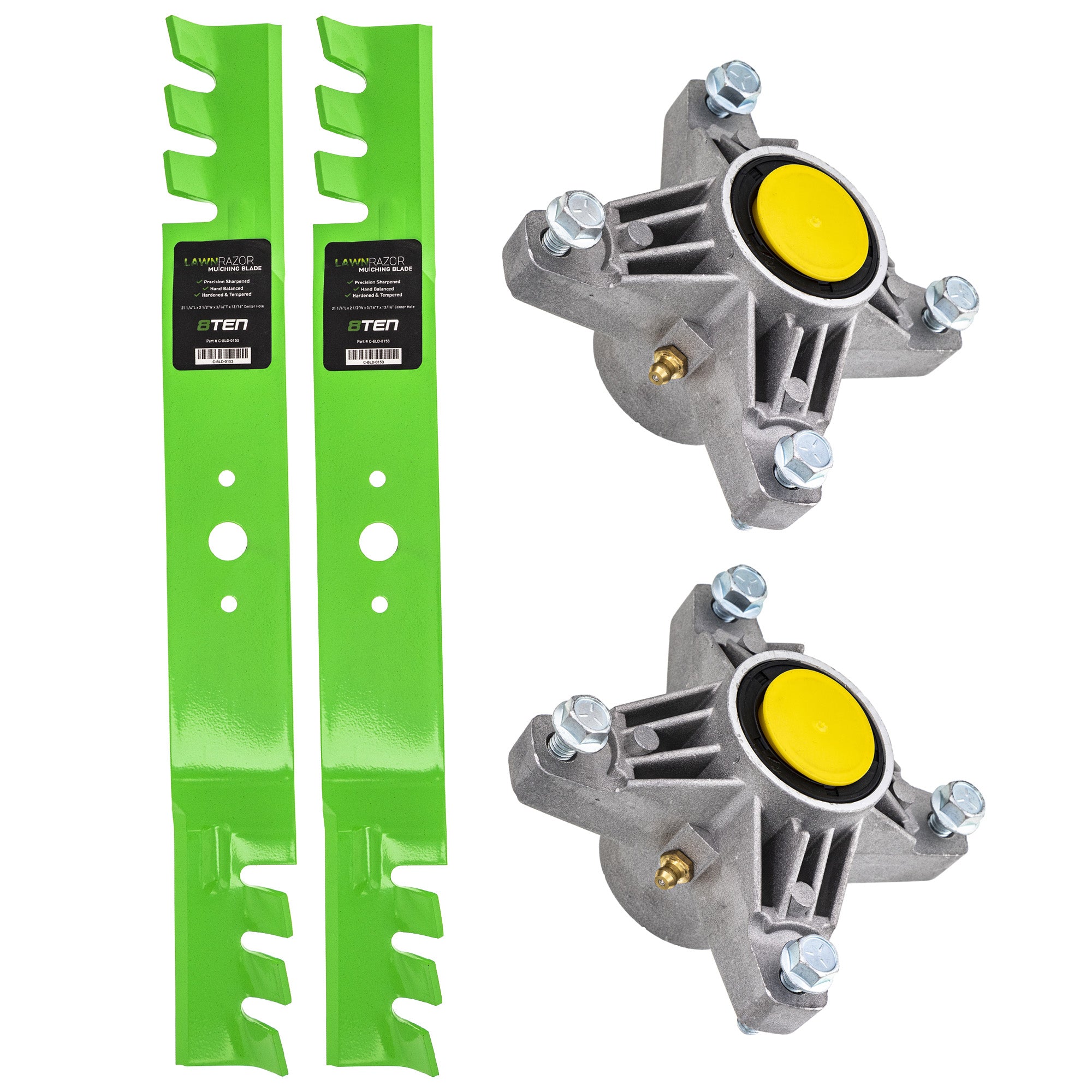 Deck Spindles & Mulching Blades Kit for zOTHER Yamaha Stens Oregon MTD Cub Cadet Troy-Bilt 8TEN MK1002274