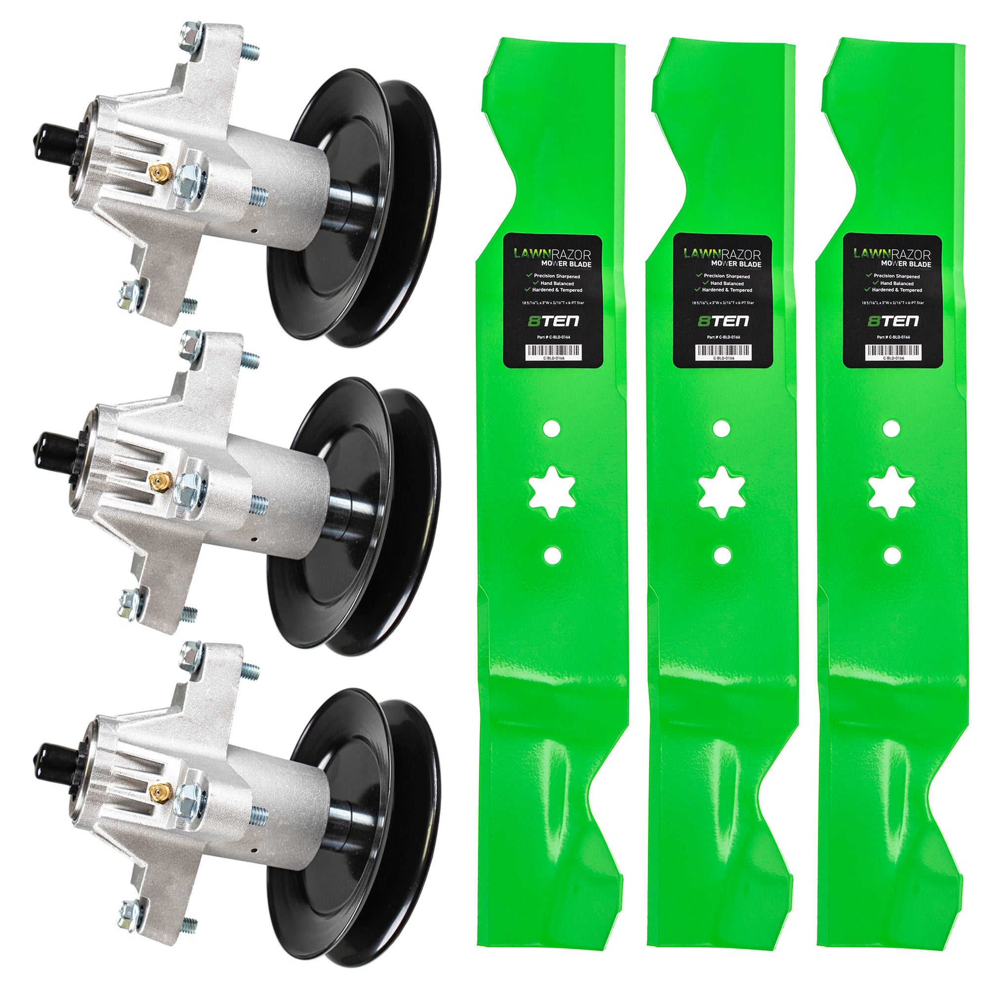 Deck Spindles & Mulching Blades Kit for Stens Oregon MTD Cub Cadet Troy-Bilt ZT-L54 Z6600 8TEN MK1002291