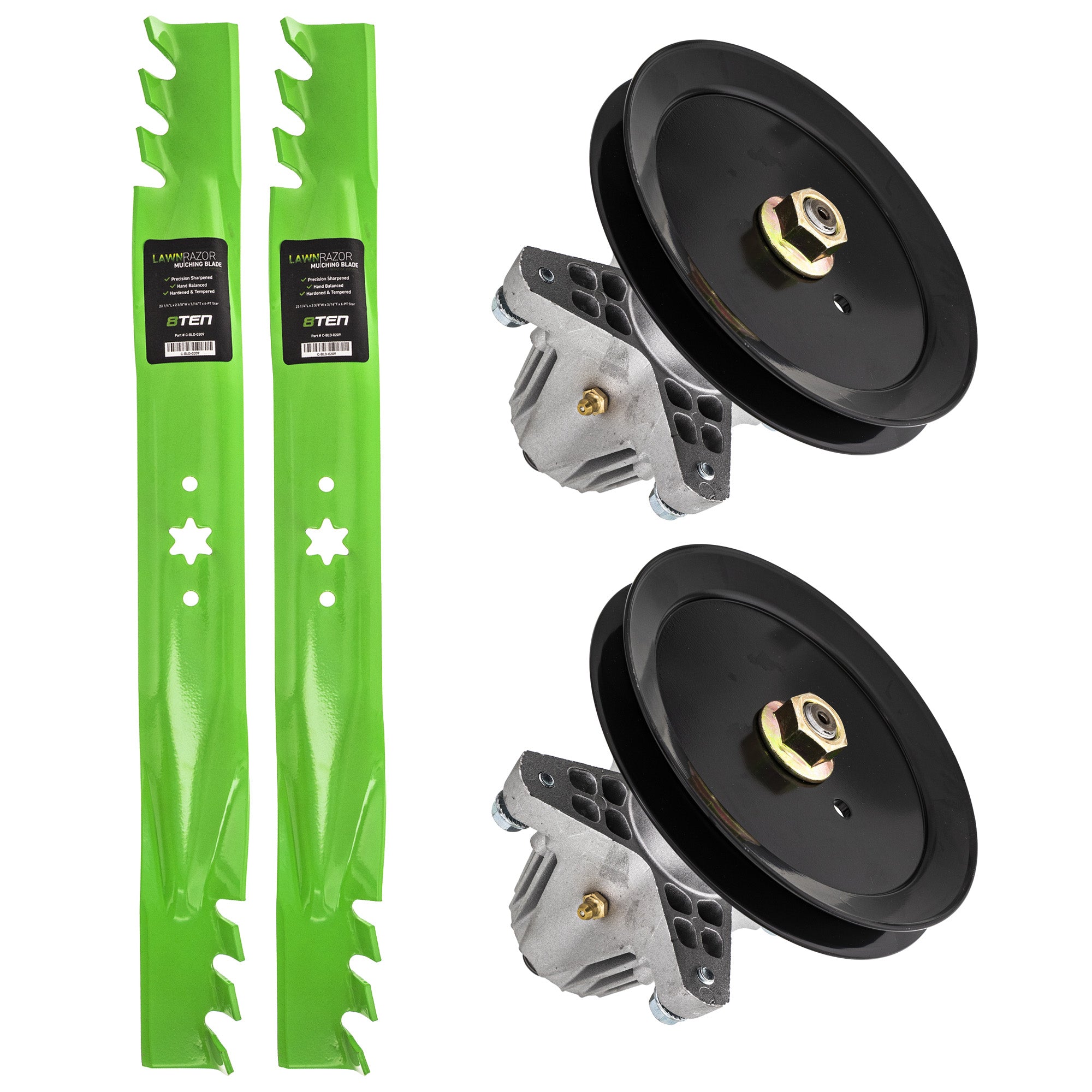Deck Spindles & Mulching Blades Kit for Stens Oregon MTD Cub Cadet Troy-Bilt YT946 8TEN MK1002318