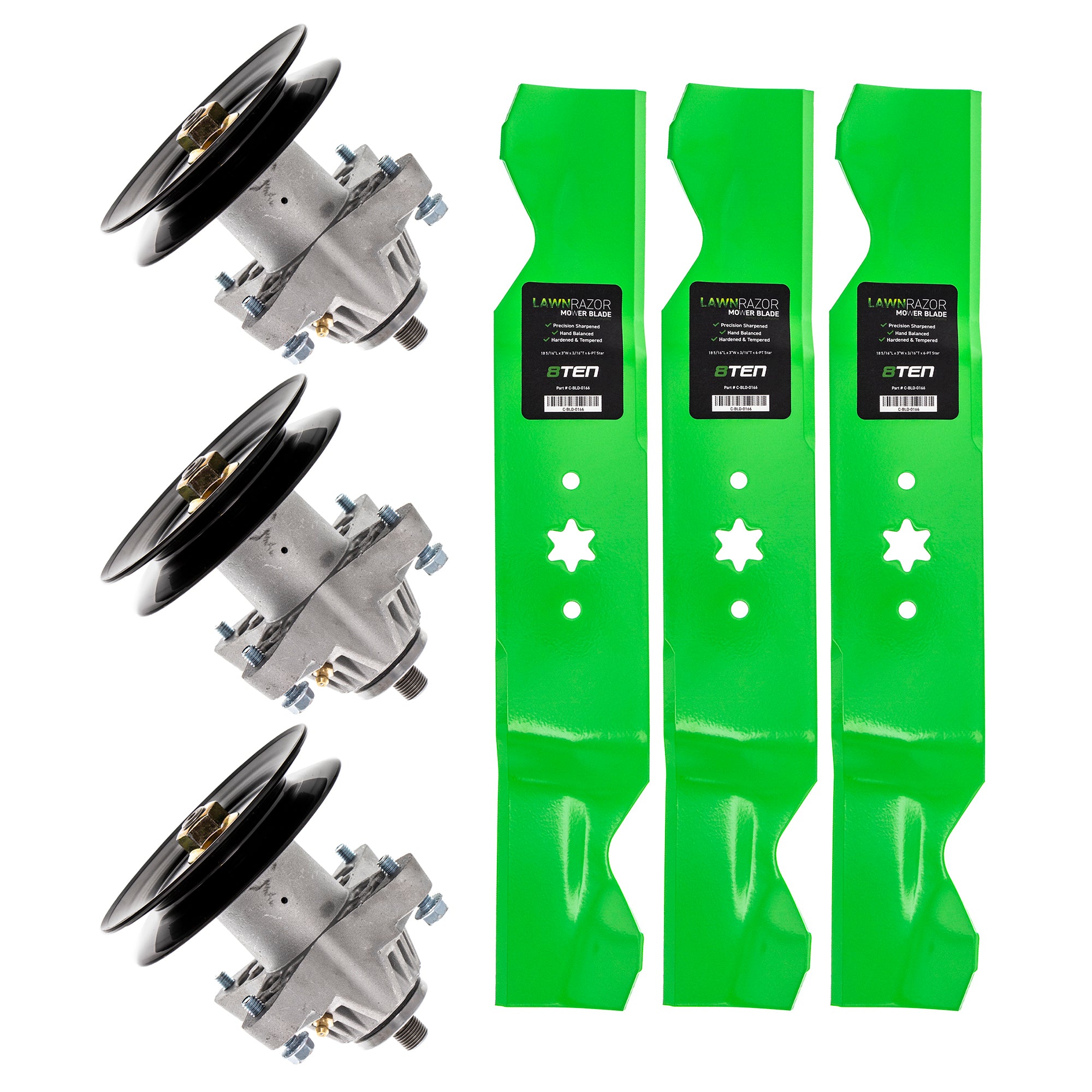 Mower Blades & Spindles Kit for Toro Exmark Stens Oregon MTD Cub Cadet Troy-Bilt Outdoor 8TEN MK1002398