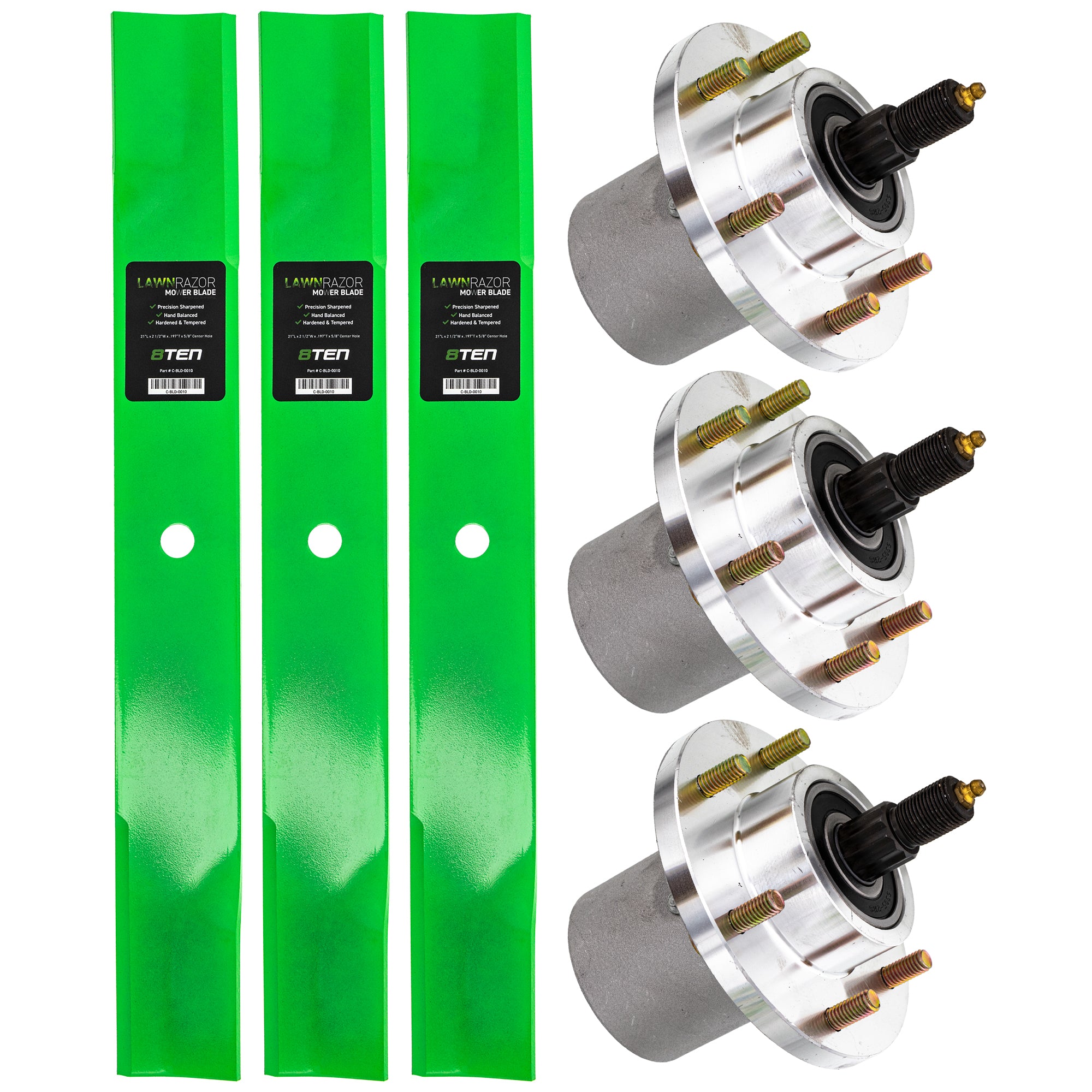 Mower Blades & Deck Spindles Kit for Wright Stander Walbro Stens Snapper Scag Oregon MTD 8TEN MK1005218
