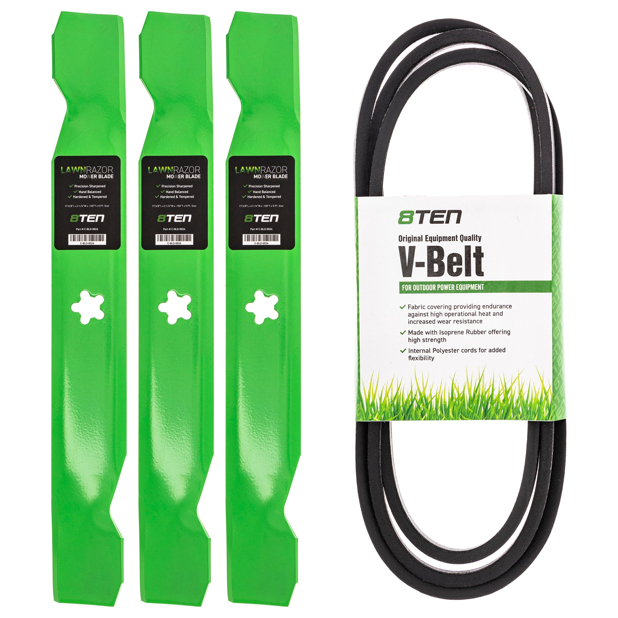 Mower Blades & Deck Belt Kit for zOTHER Stens Oregon Husqvarna Poulan Craftsman AYP RedMax 8TEN MK1007781
