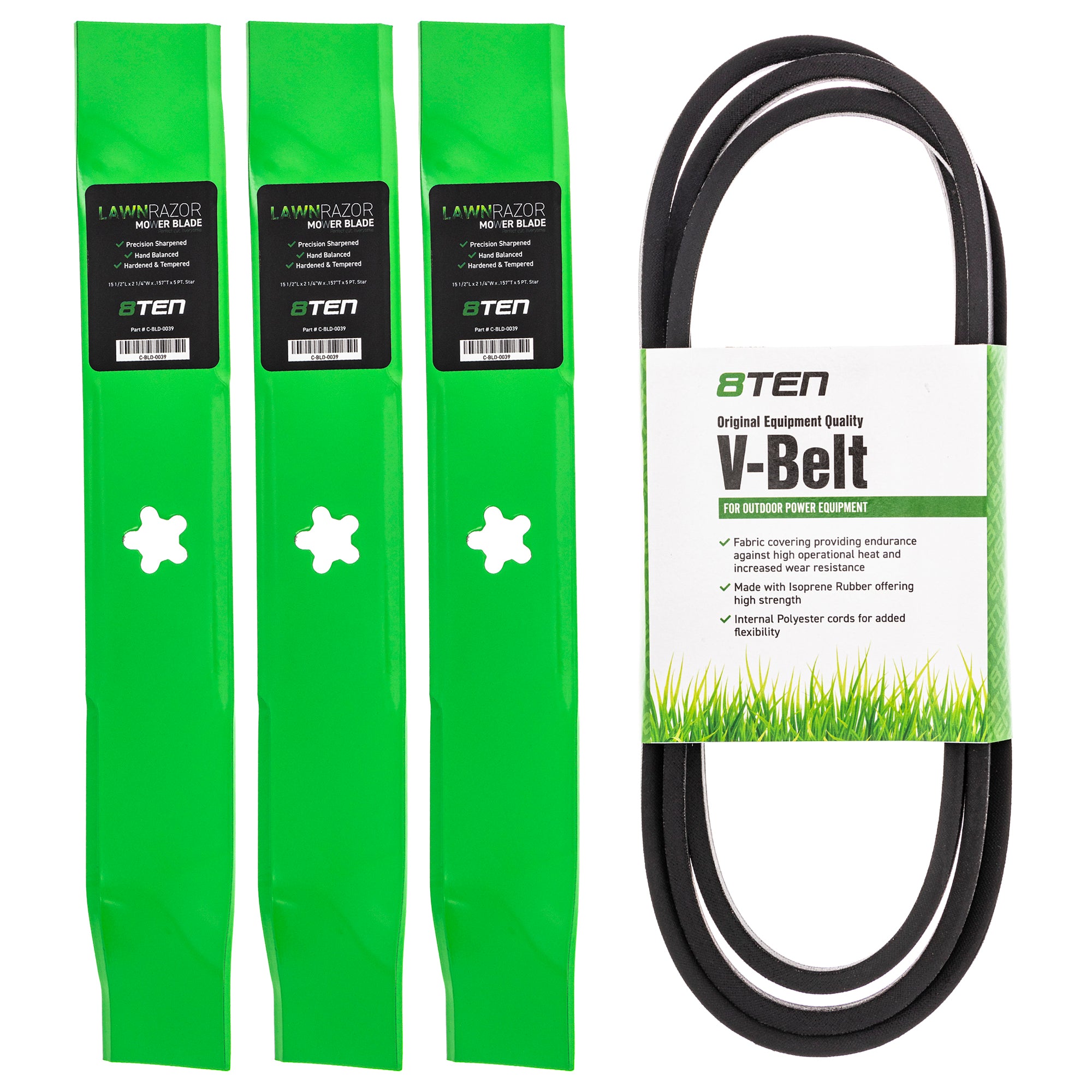 Mower Blades & Deck Belt Kit for zOTHER Stens Oregon Husqvarna Poulan Craftsman AYP RedMax 8TEN MK1007783