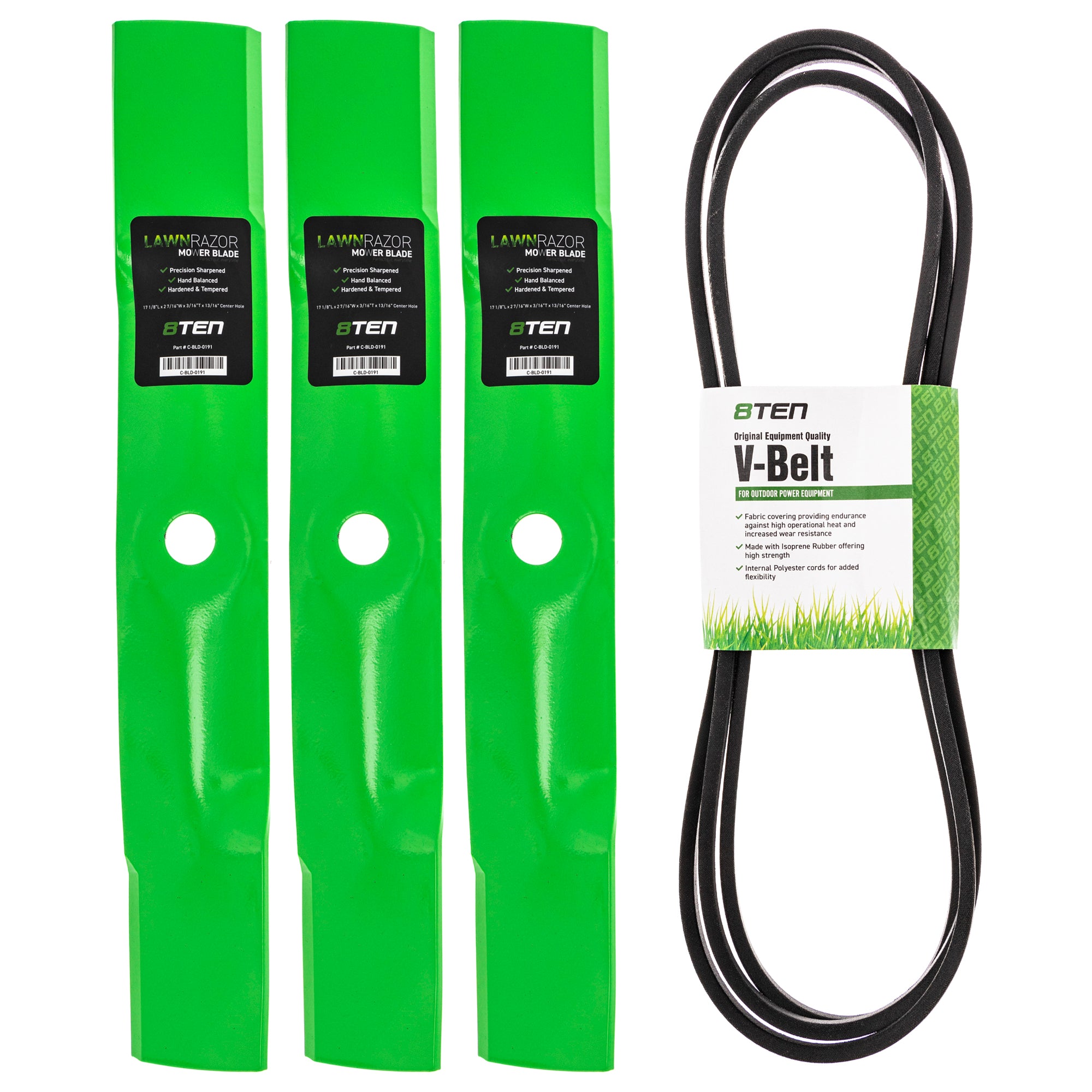 Mower Blades & Deck Belt Kit for zOTHER Walbro Stens Oregon John Deere Deere 8TEN MK1007796