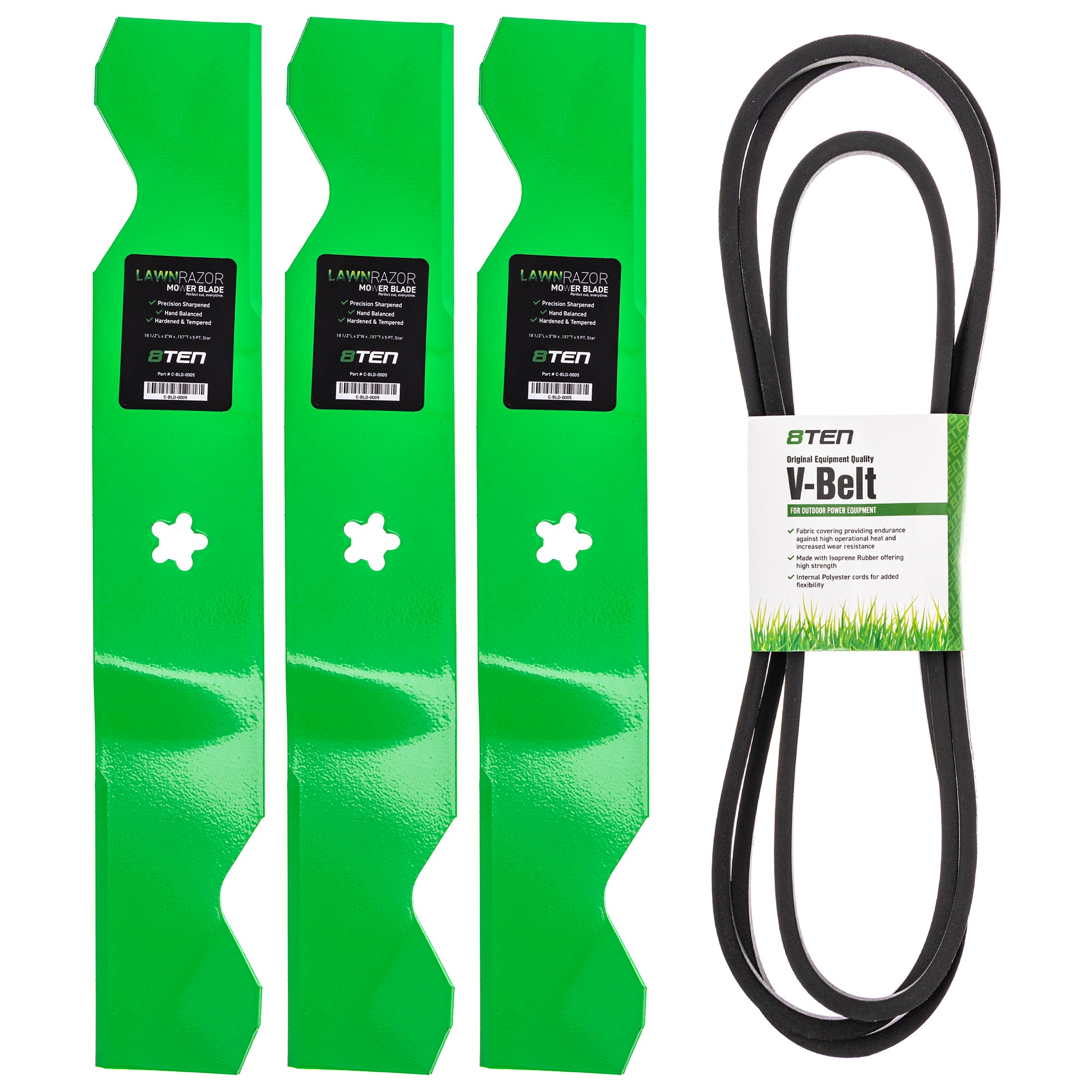 Mower Blades & Deck Belt Kit for zOTHER Stens Oregon Husqvarna Poulan Craftsman AYP RedMax 8TEN MK1007802