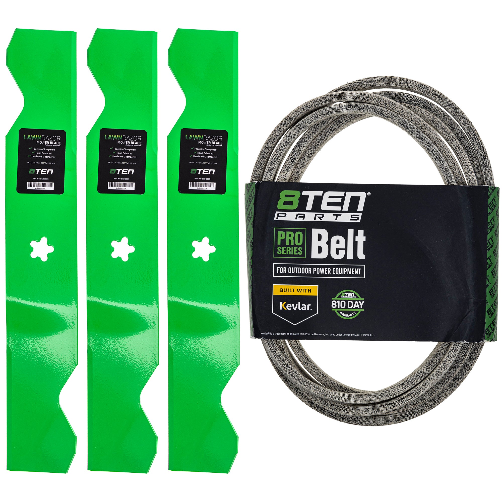 Mower Blades & Deck Belt Kit for zOTHER Stens Oregon Husqvarna Poulan Craftsman AYP RedMax 8TEN MK1007802