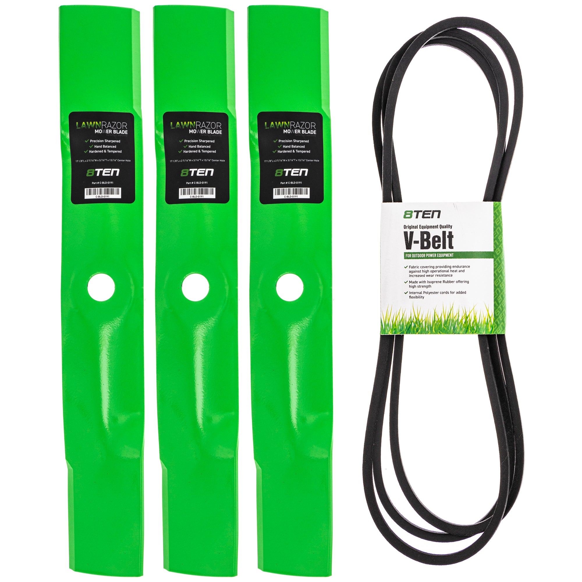 Mower Blades & Deck Belt Kit for zOTHER Walbro Stens Oregon John Deere Deere 8TEN MK1007812