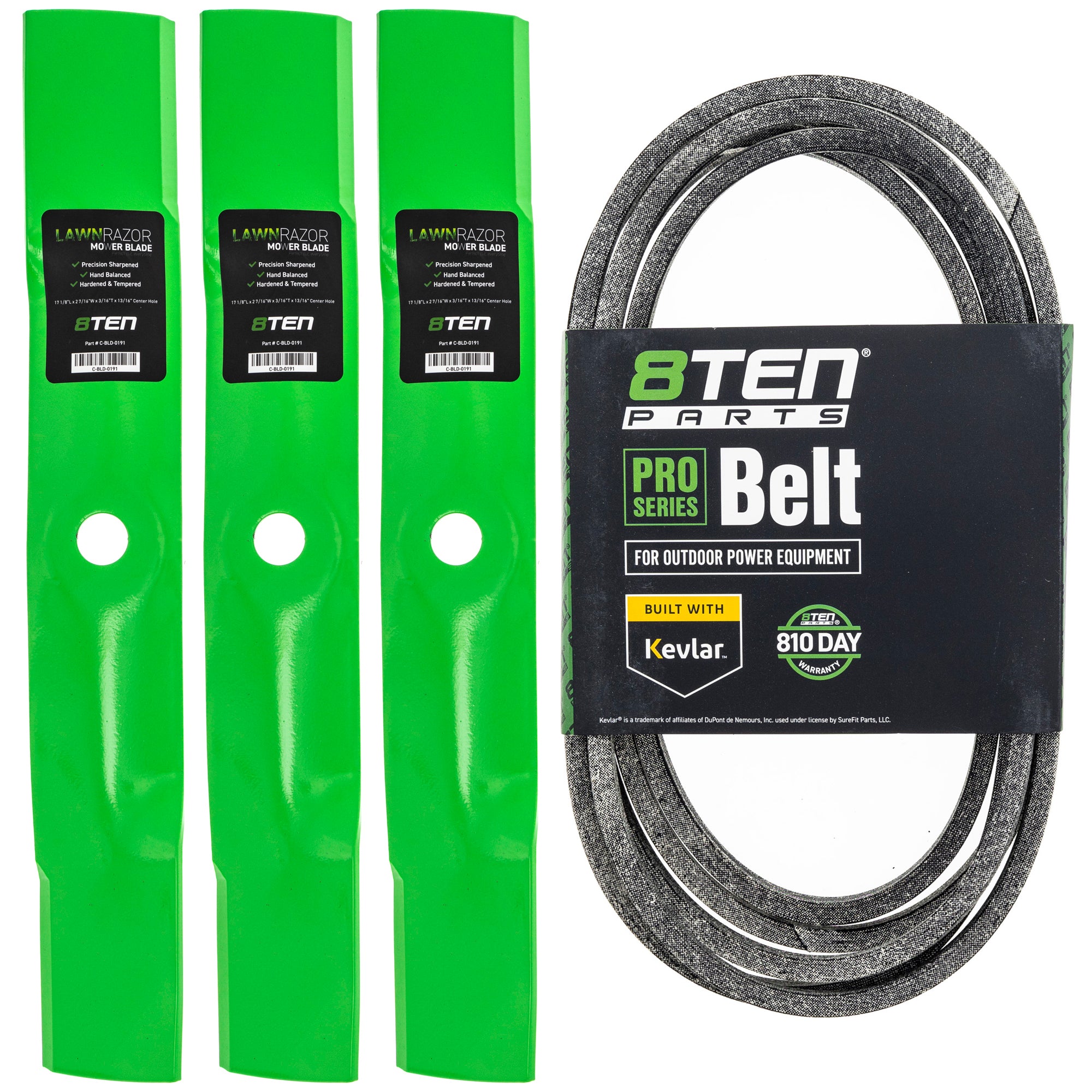 Mower Blades & Deck Belt Kit for zOTHER Walbro Stens Oregon John Deere Deere 8TEN MK1007812