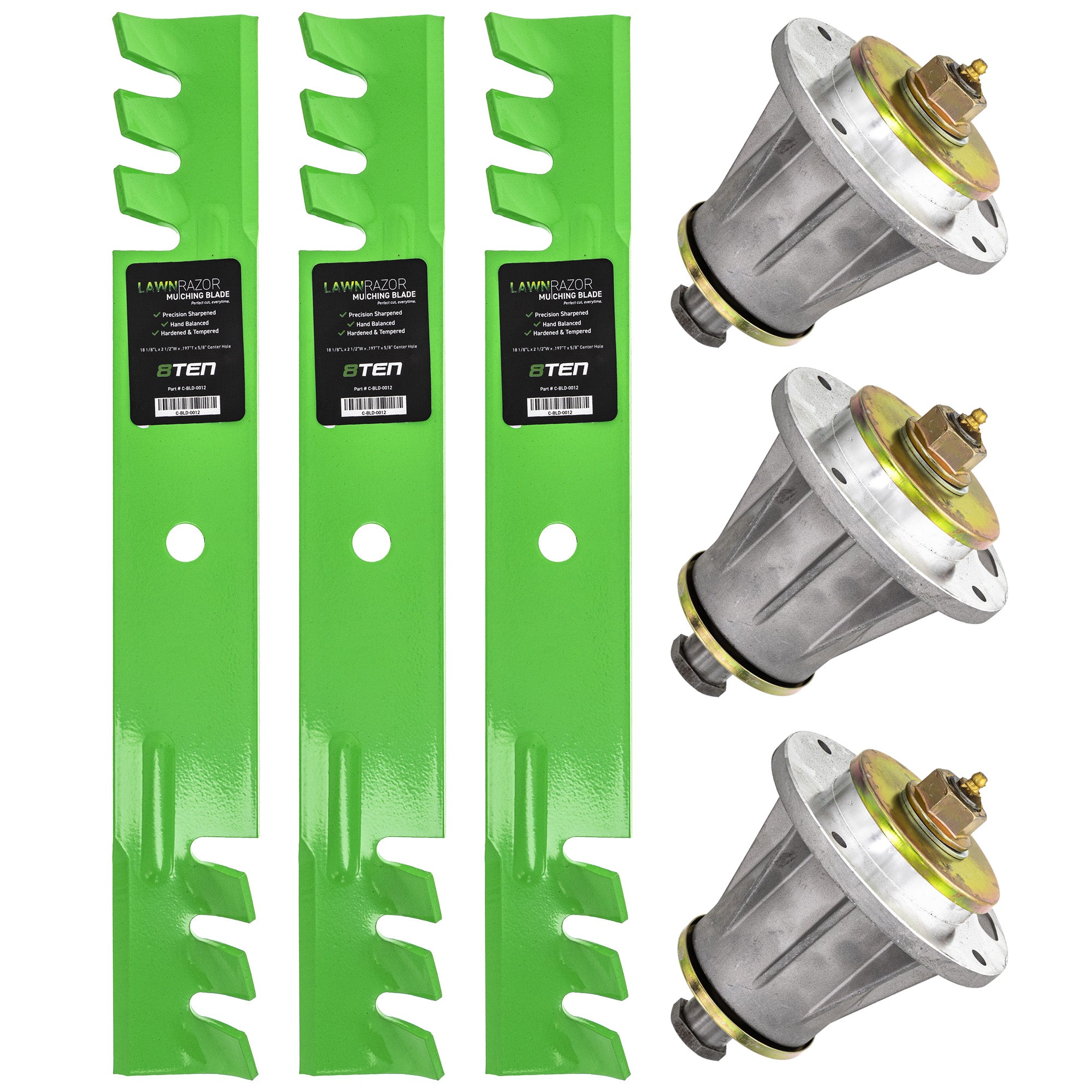 Deck Spindles & Mulching Blades Kit for Wright Stander Walbro Toro Exmark Snapper 8TEN MK1007825