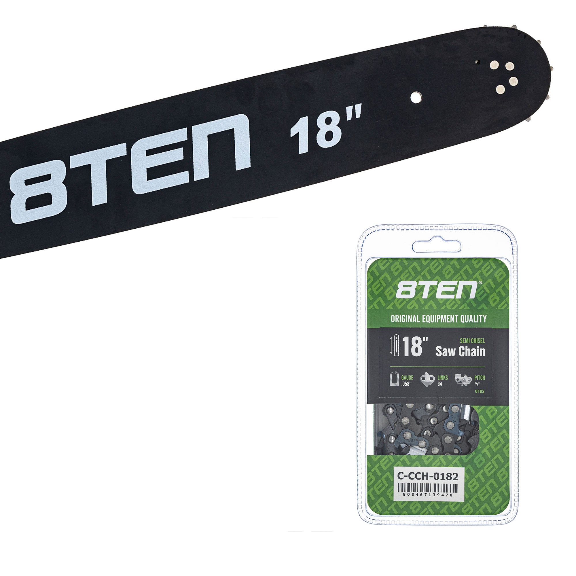 Chainsaw Bar & Chain Set 18 Inch for DCS431 DCS430 8TEN MK1010335