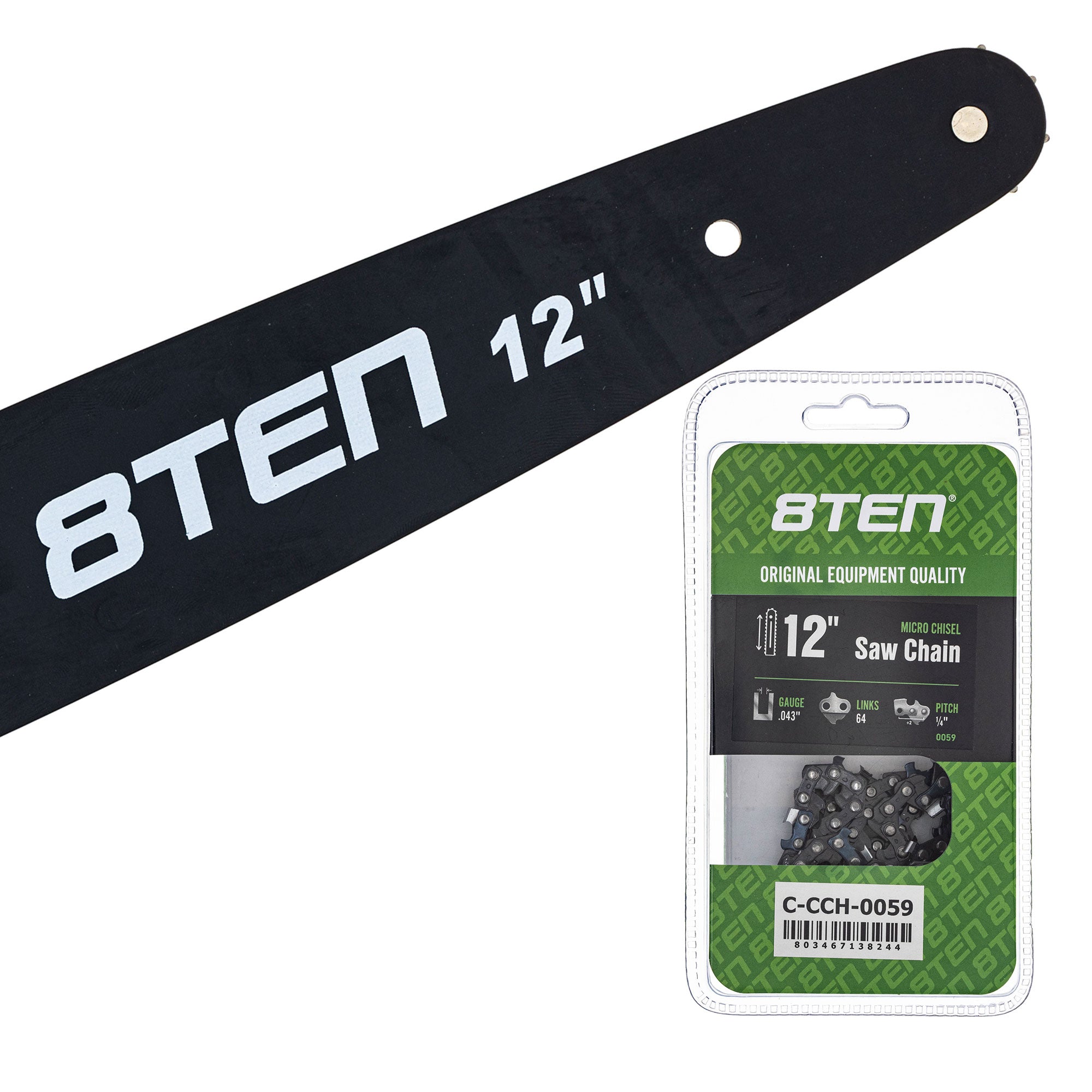 Chainsaw Bar & 2 Chain Set 12 Inch for HT 8TEN MK1010469