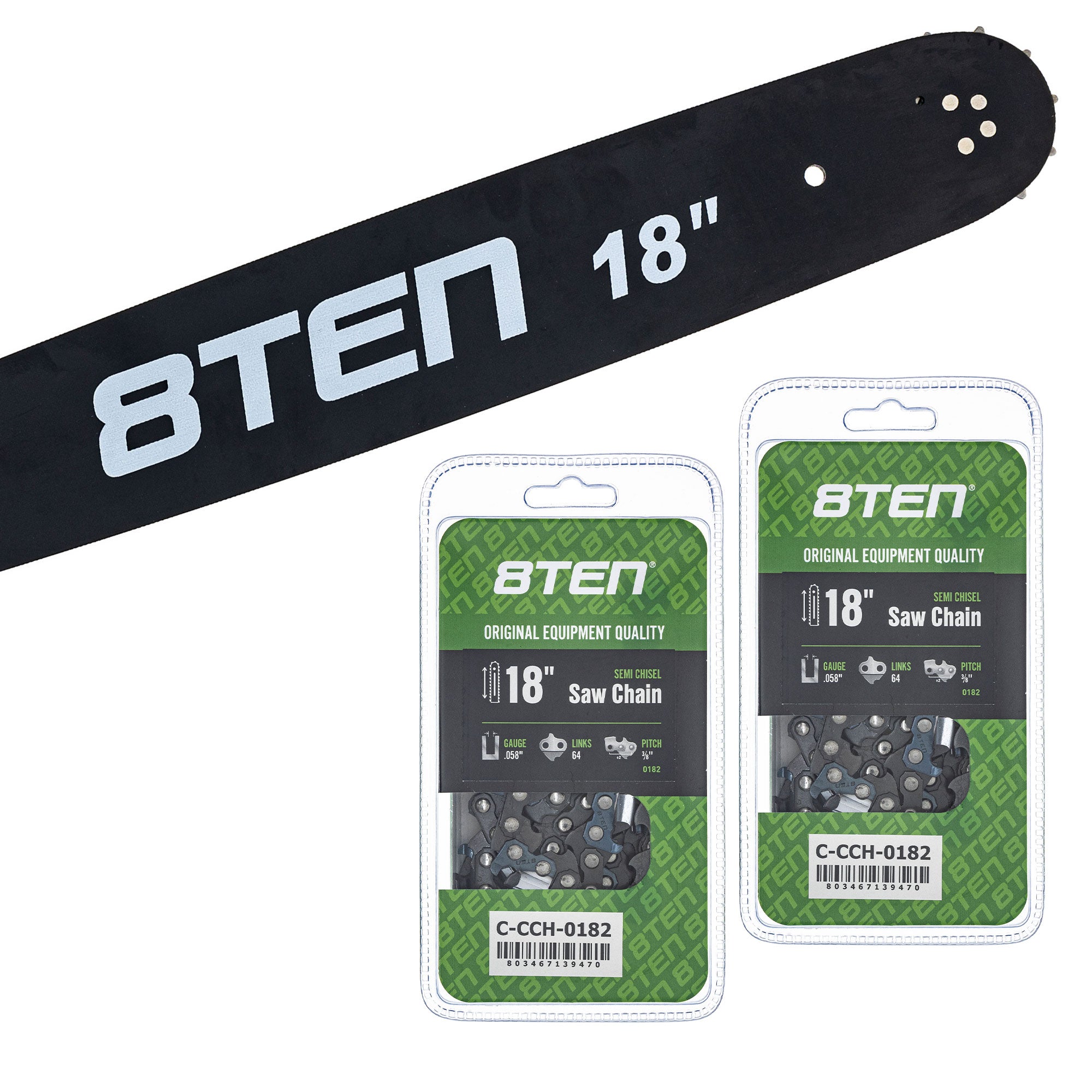 Chainsaw Bar & 2 Chain Set 18 Inch for DCS431 DCS430 8TEN MK1010472