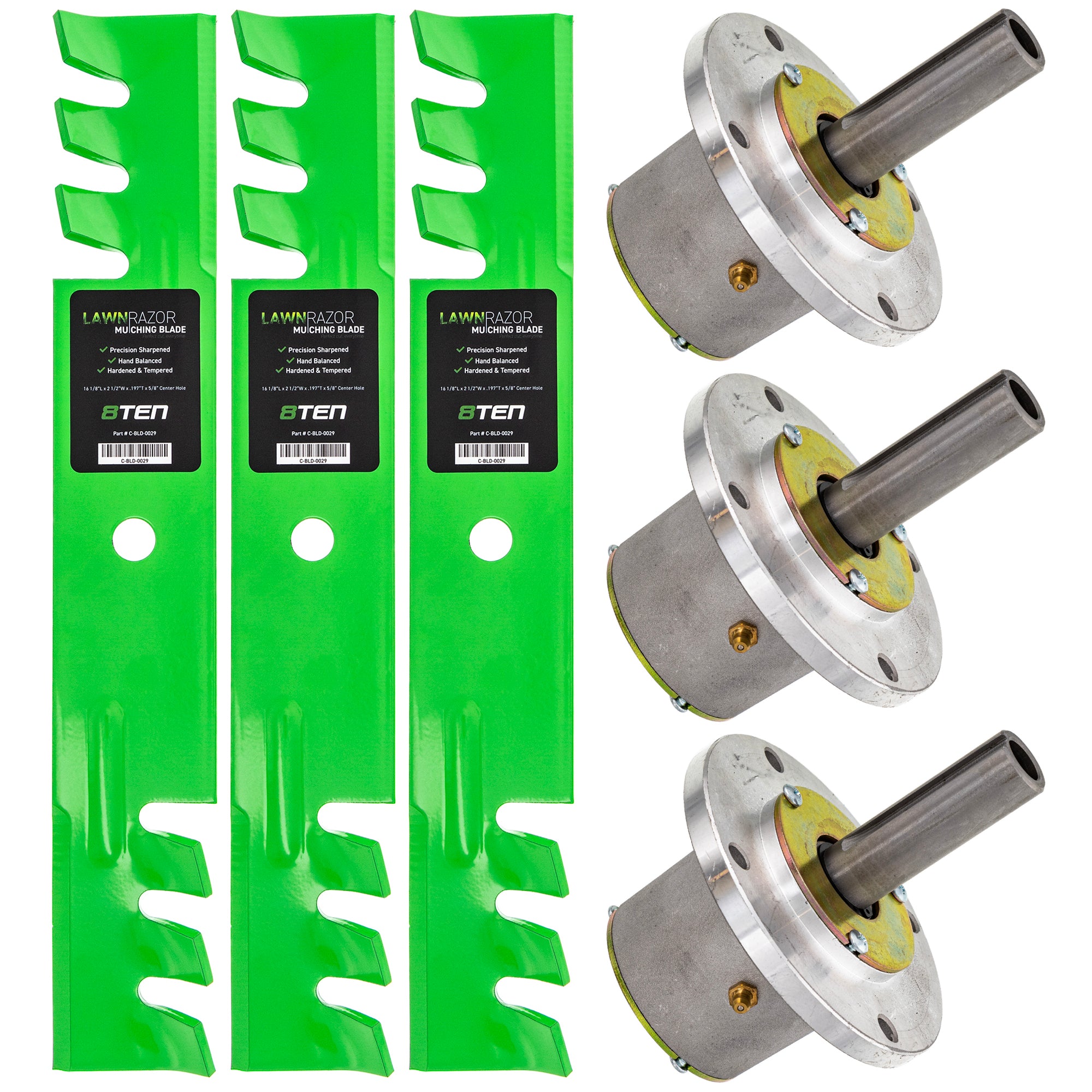 Deck Spindles & Mulching Blades Kit for Deere 8TEN MK1014625