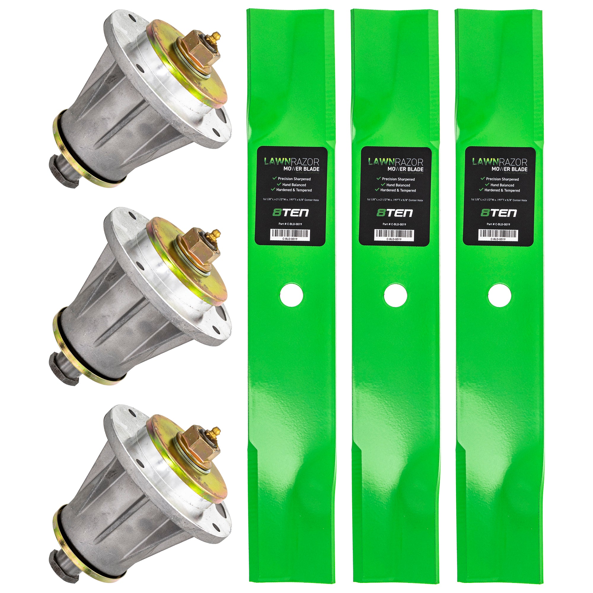 Deck Spindles & Mower Blades Kit for WHF4817 WHF3617 WH5221EFQ WH5219EFQ 8TEN MK1014648