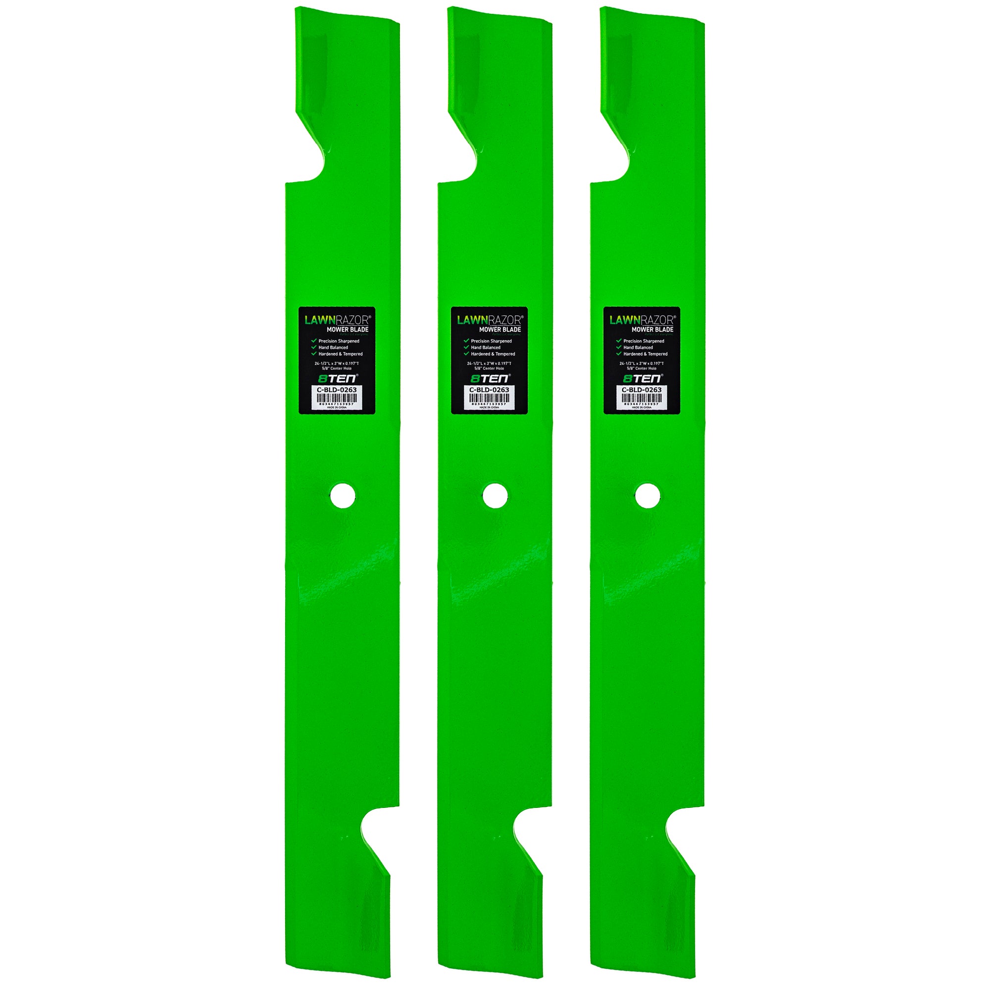 LawnRAZOR Notched High Lift Blade 3-Pack for zOTHER Walbro Toro Exmark Oregon Lazer 8TEN 810-CBL2485D